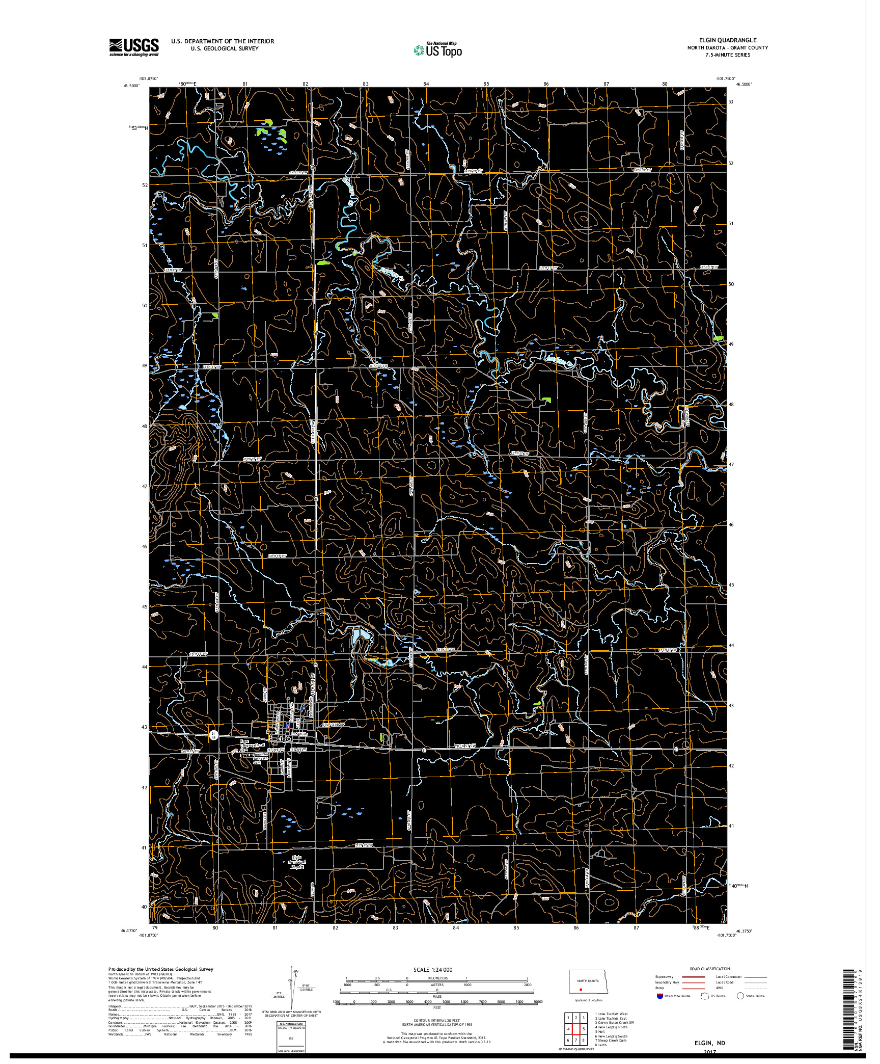 USGS US TOPO 7.5-MINUTE MAP FOR ELGIN, ND 2017