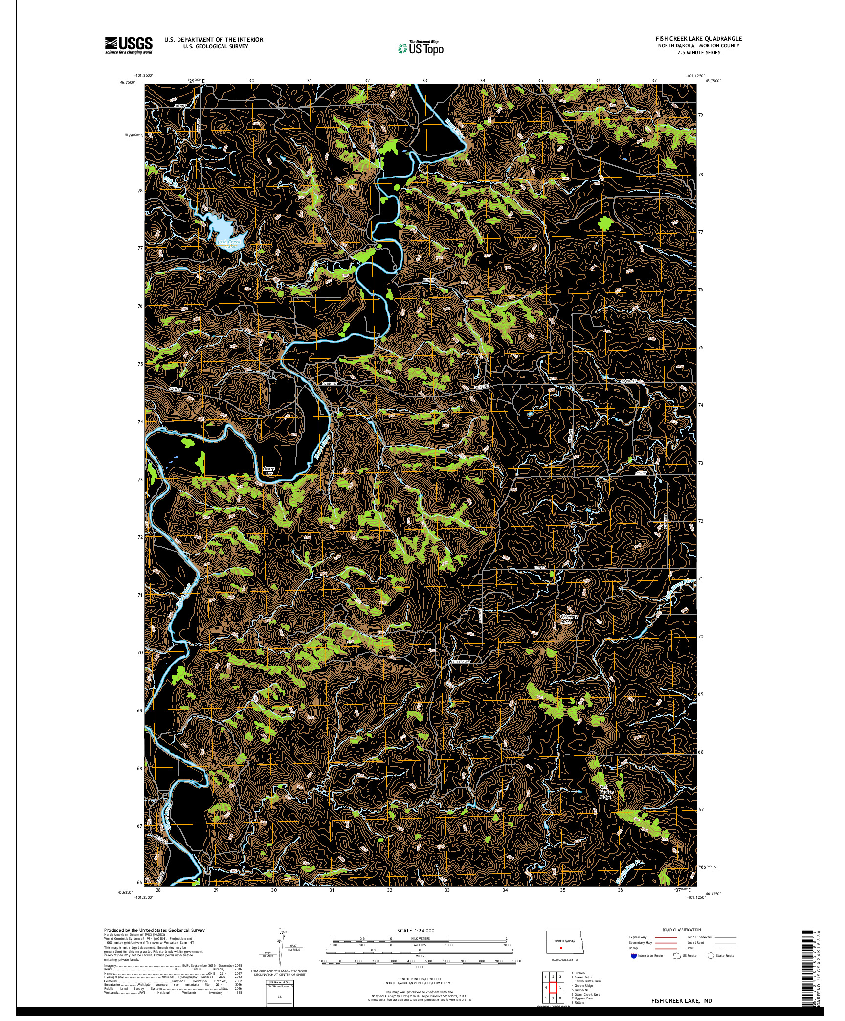 USGS US TOPO 7.5-MINUTE MAP FOR FISH CREEK LAKE, ND 2017