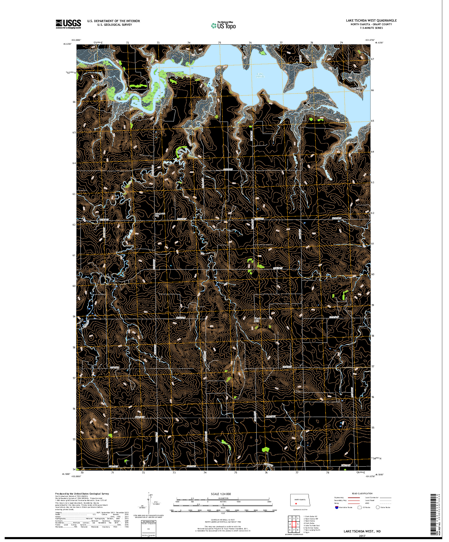 USGS US TOPO 7.5-MINUTE MAP FOR LAKE TSCHIDA WEST, ND 2017
