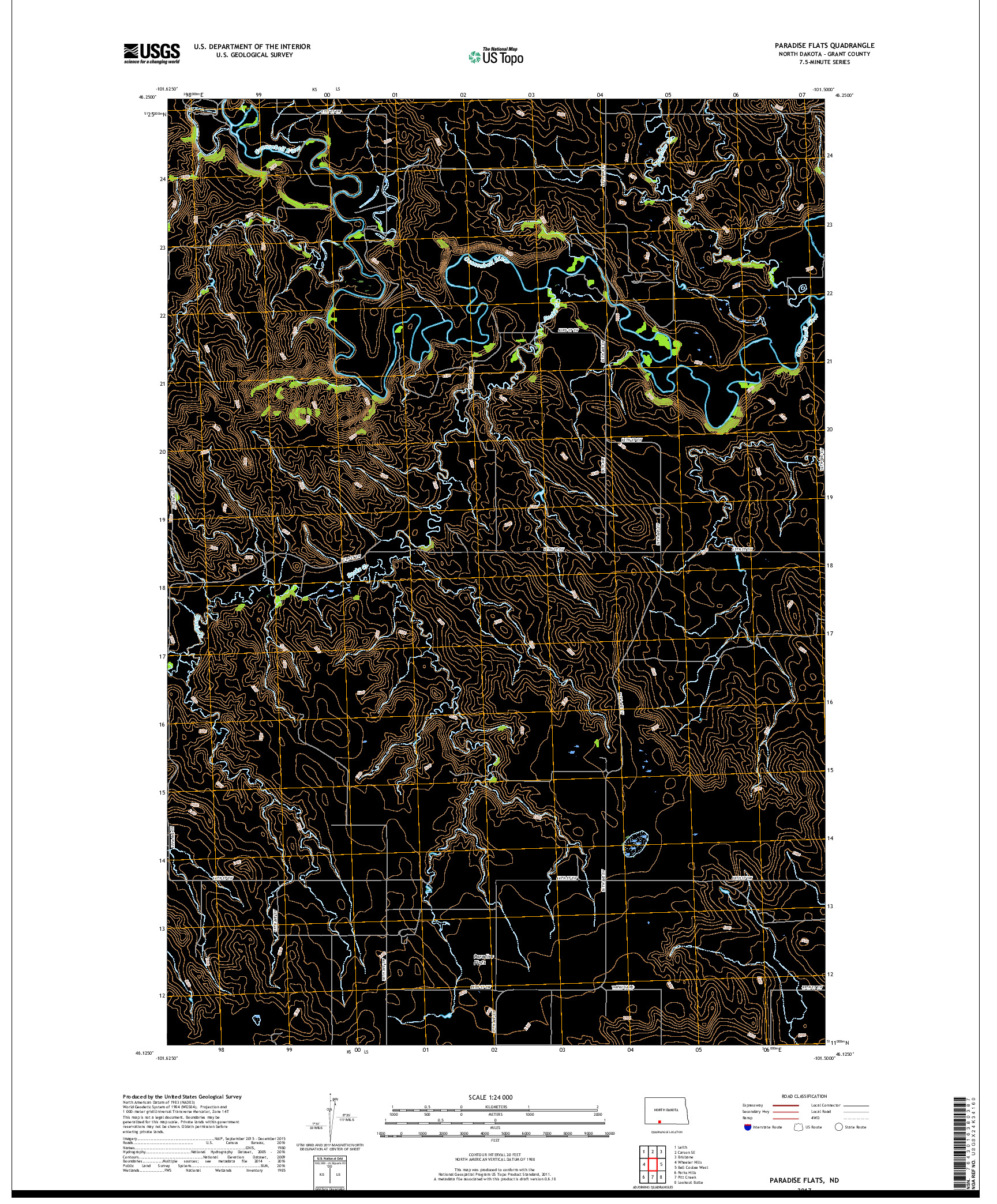 USGS US TOPO 7.5-MINUTE MAP FOR PARADISE FLATS, ND 2017