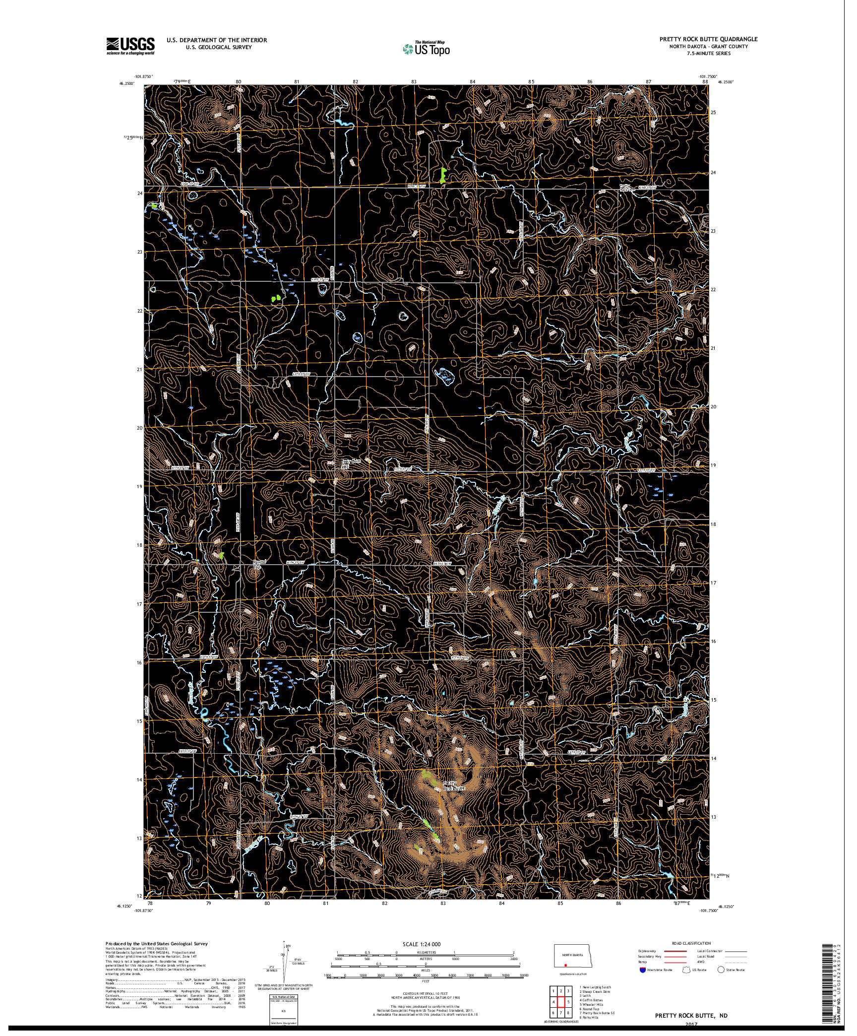 USGS US TOPO 7.5-MINUTE MAP FOR PRETTY ROCK BUTTE, ND 2017
