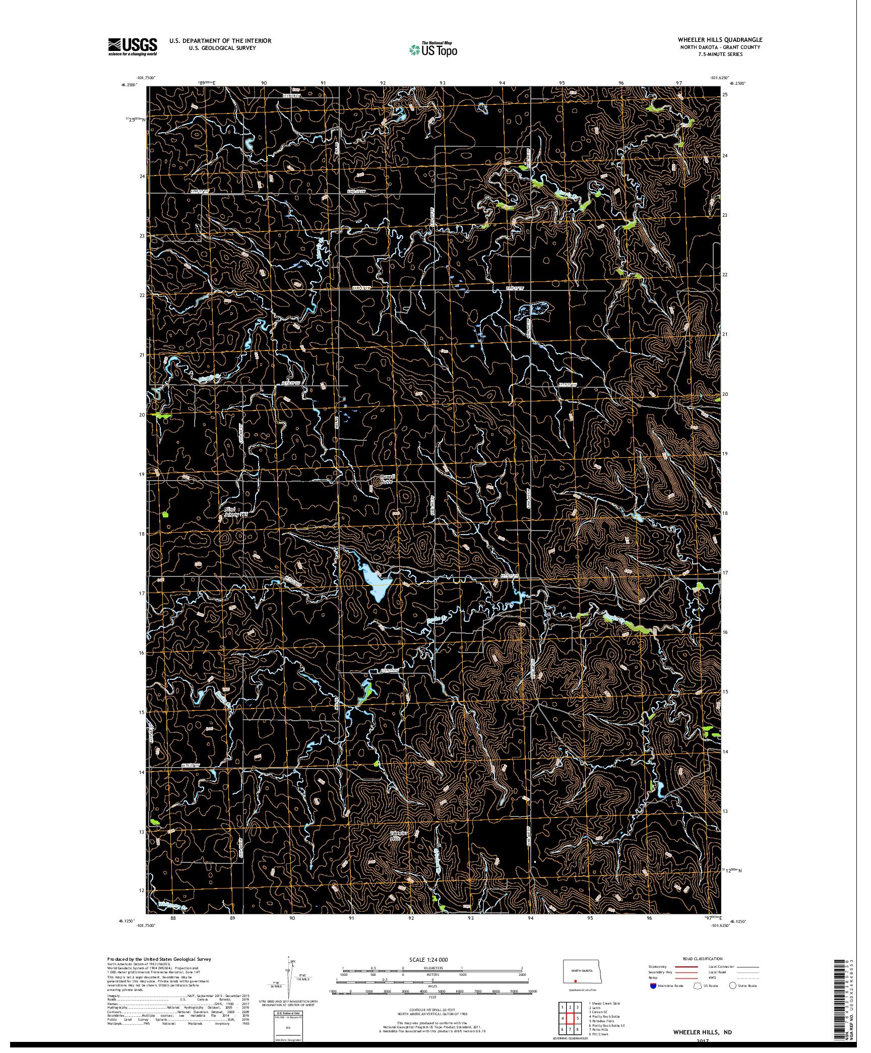 USGS US TOPO 7.5-MINUTE MAP FOR WHEELER HILLS, ND 2017