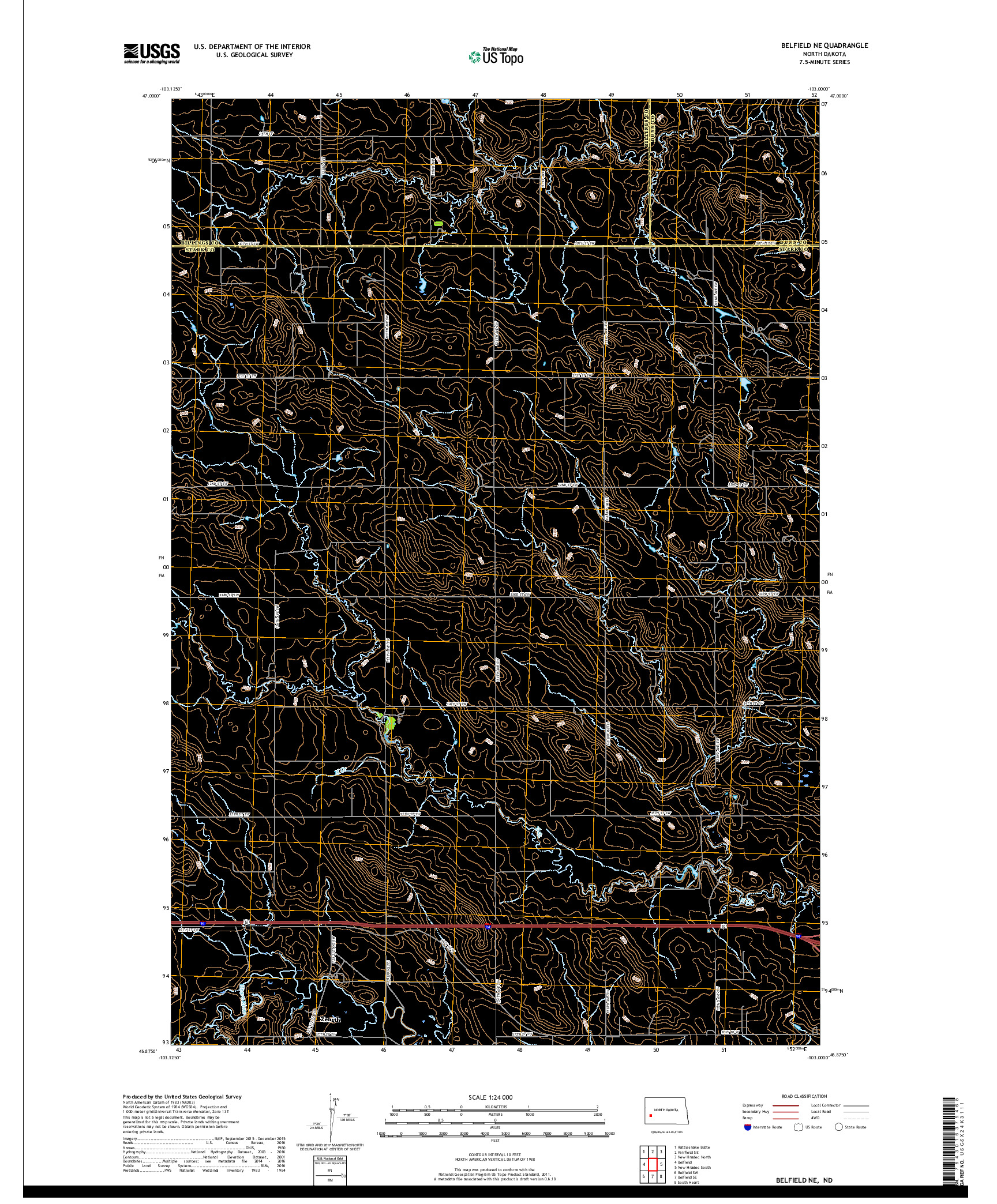 USGS US TOPO 7.5-MINUTE MAP FOR BELFIELD NE, ND 2017