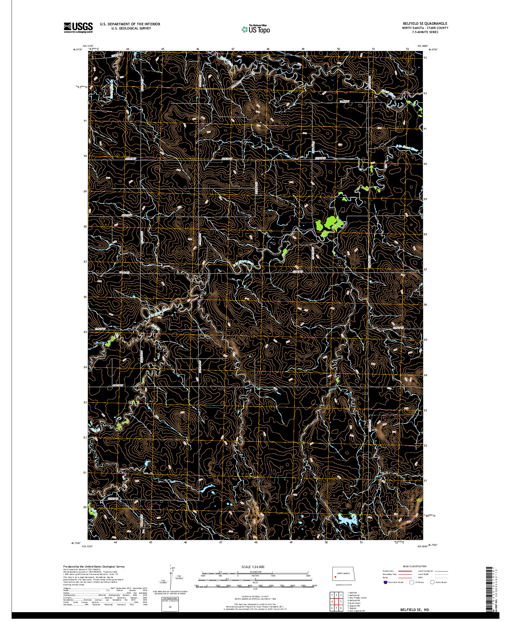 USGS US TOPO 7.5-MINUTE MAP FOR BELFIELD SE, ND 2017
