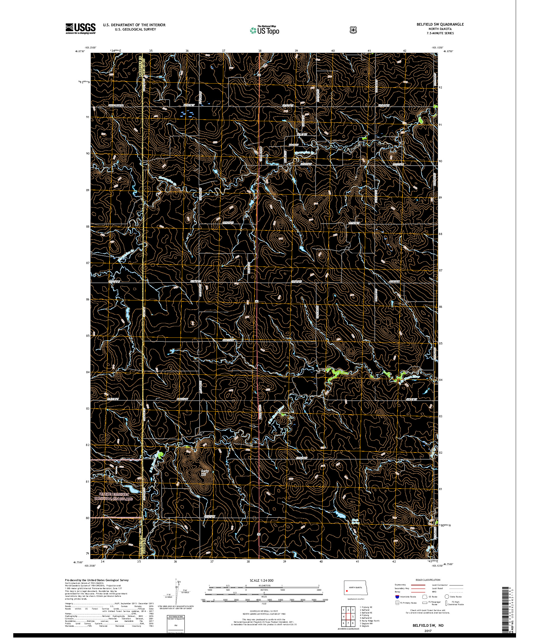 USGS US TOPO 7.5-MINUTE MAP FOR BELFIELD SW, ND 2017