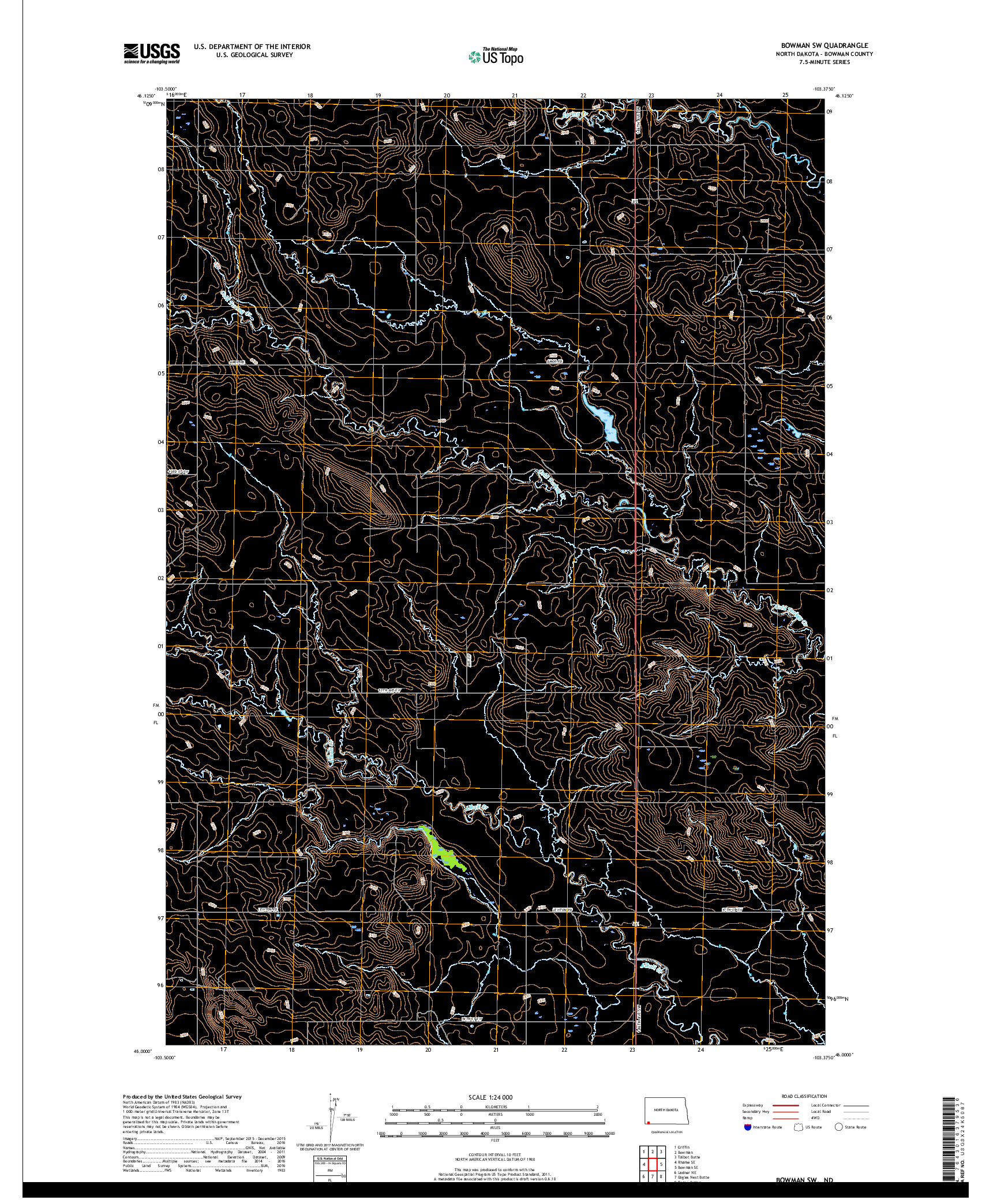 USGS US TOPO 7.5-MINUTE MAP FOR BOWMAN SW, ND 2017