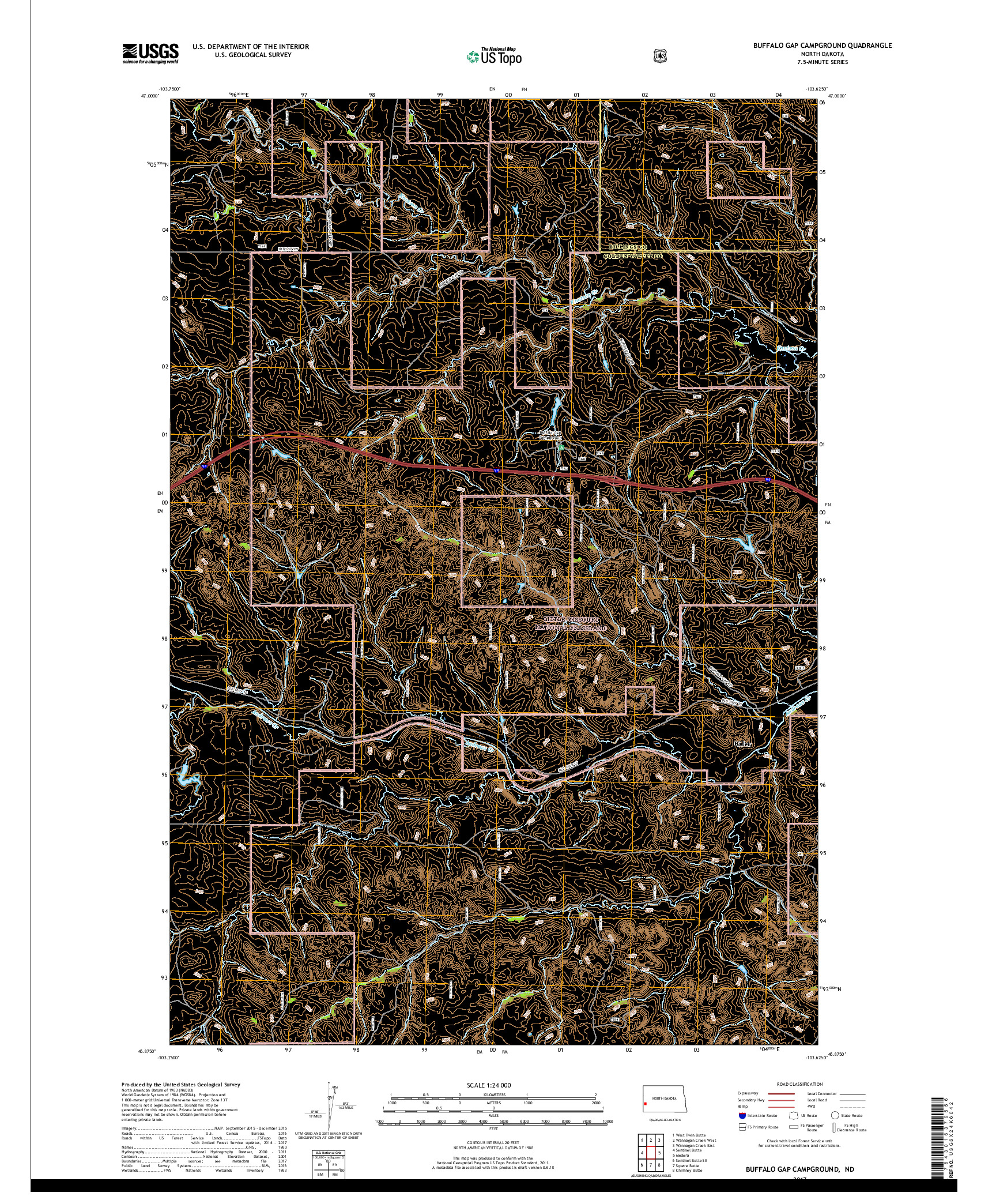 USGS US TOPO 7.5-MINUTE MAP FOR BUFFALO GAP CAMPGROUND, ND 2017