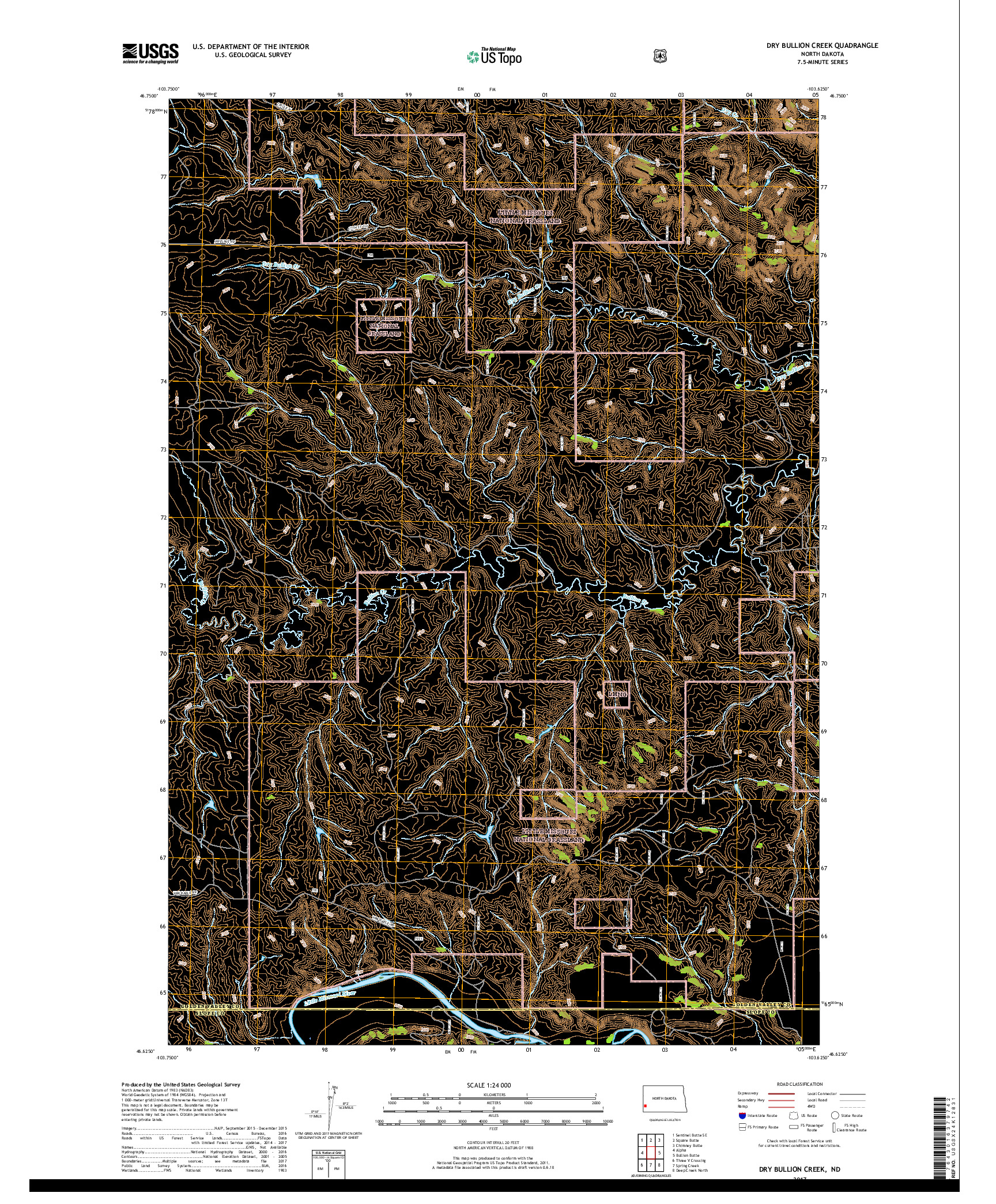 USGS US TOPO 7.5-MINUTE MAP FOR DRY BULLION CREEK, ND 2017