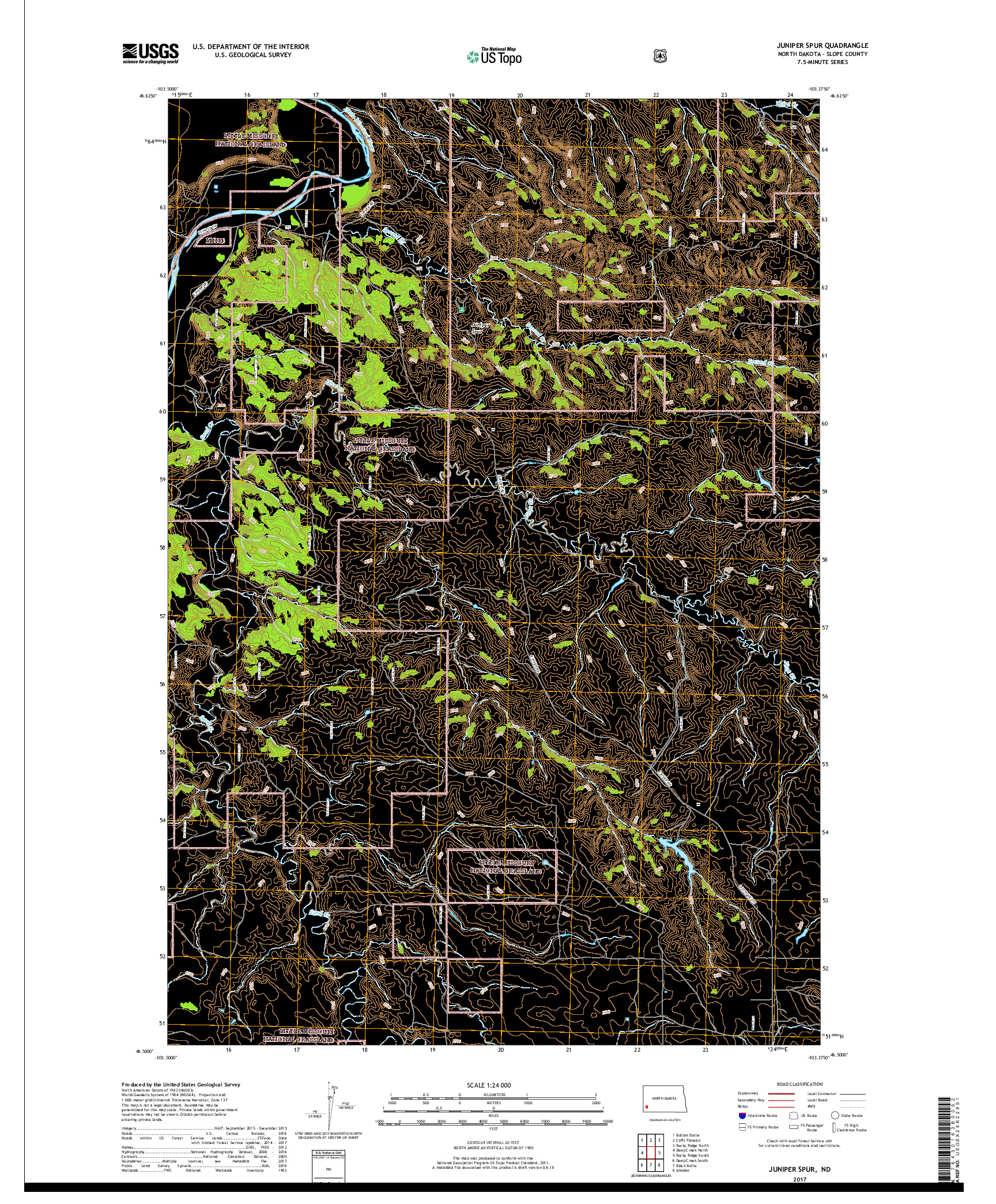 USGS US TOPO 7.5-MINUTE MAP FOR JUNIPER SPUR, ND 2017