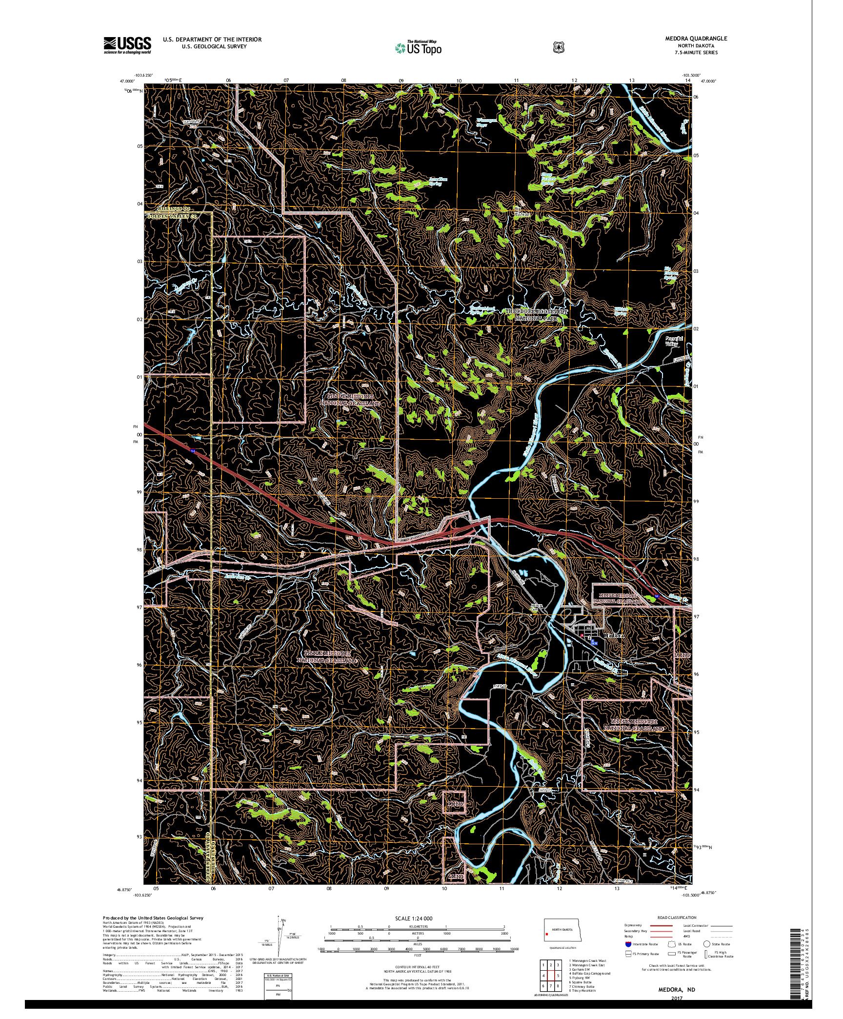 USGS US TOPO 7.5-MINUTE MAP FOR MEDORA, ND 2017