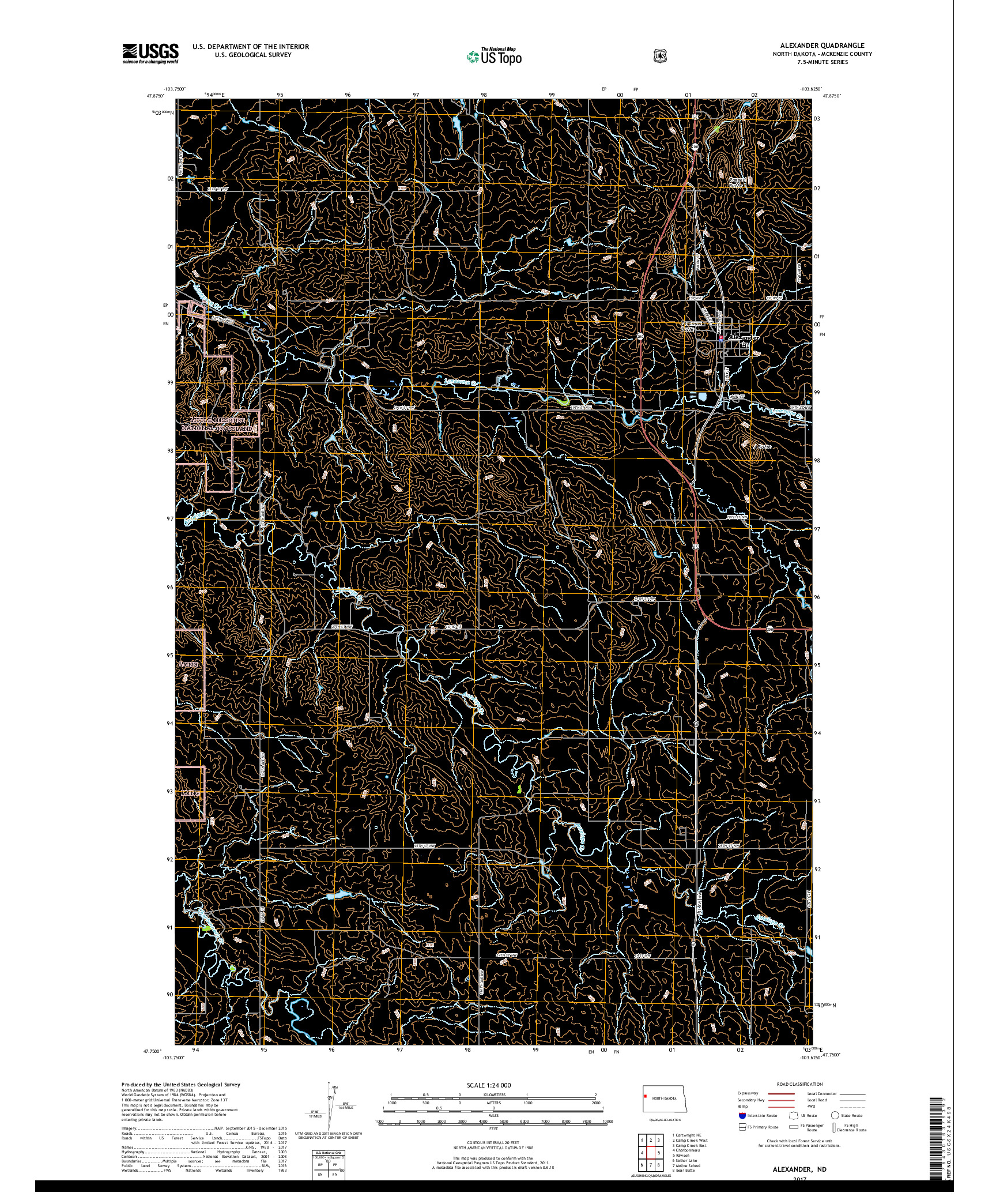 USGS US TOPO 7.5-MINUTE MAP FOR ALEXANDER, ND 2017