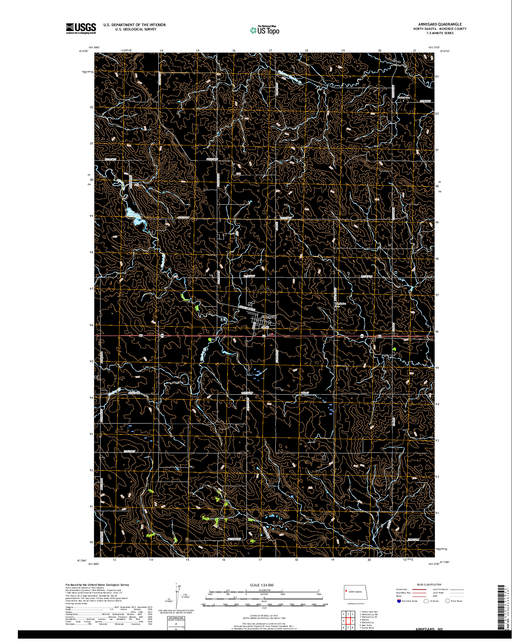 USGS US TOPO 7.5-MINUTE MAP FOR ARNEGARD, ND 2017