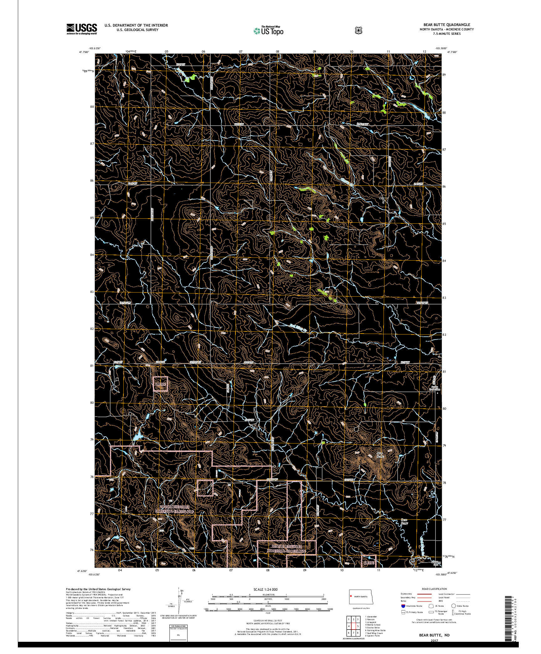 USGS US TOPO 7.5-MINUTE MAP FOR BEAR BUTTE, ND 2017