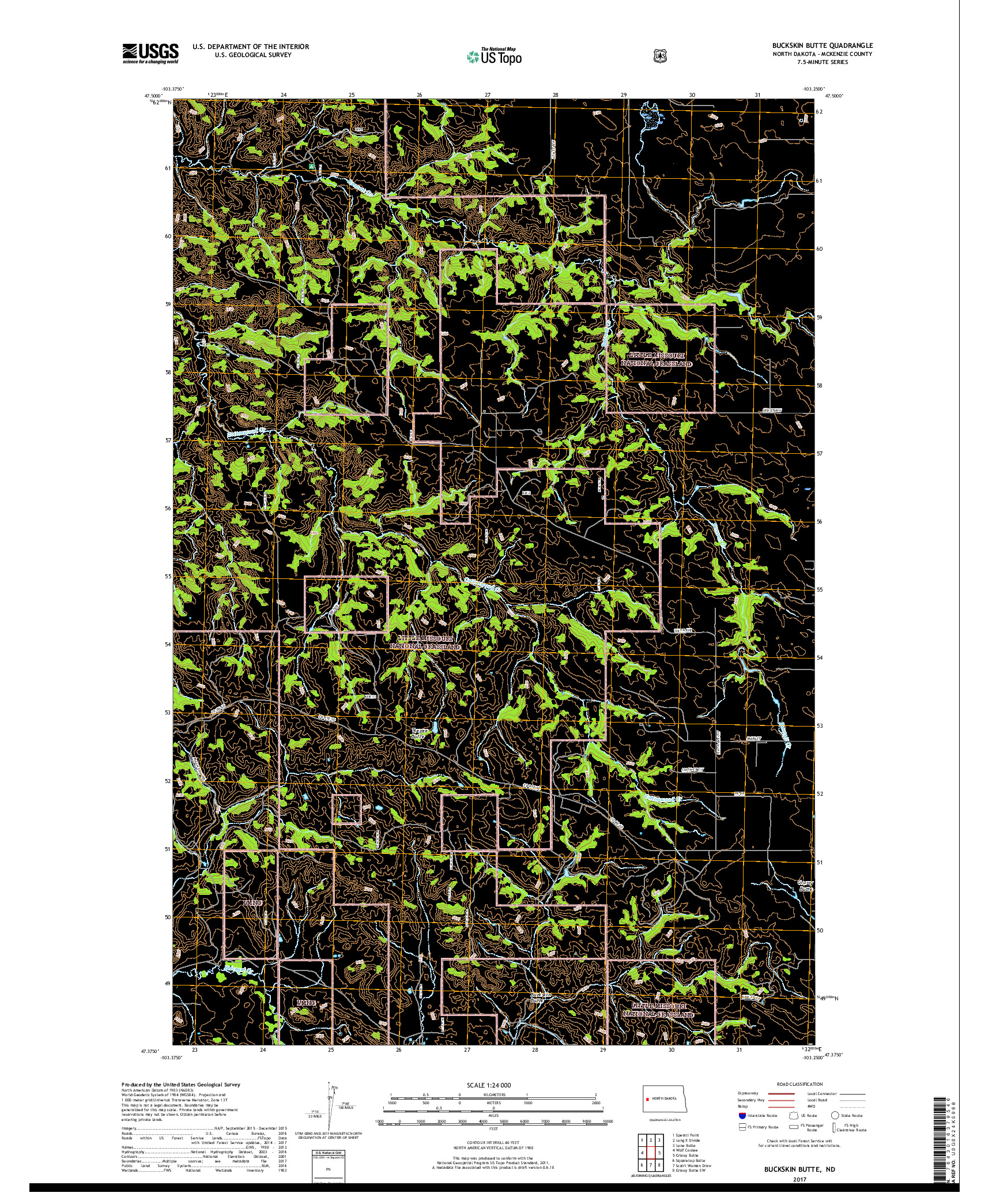 USGS US TOPO 7.5-MINUTE MAP FOR BUCKSKIN BUTTE, ND 2017