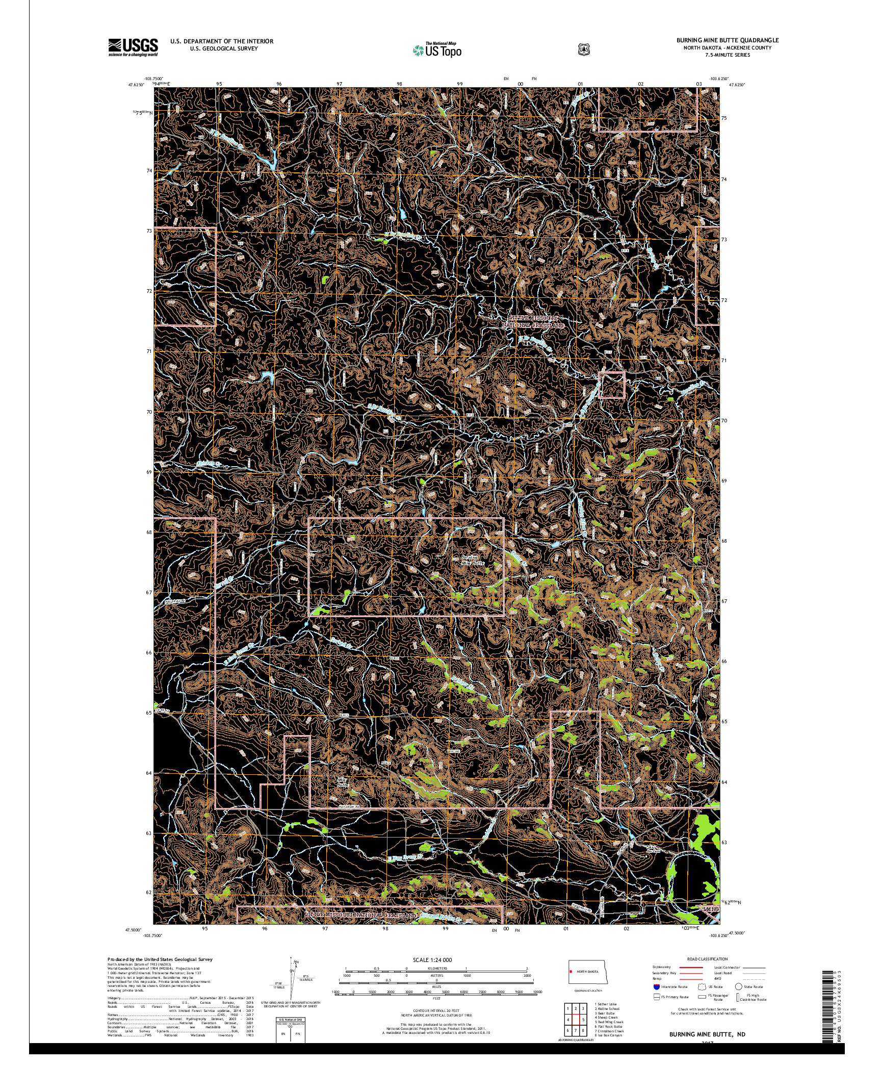 USGS US TOPO 7.5-MINUTE MAP FOR BURNING MINE BUTTE, ND 2017