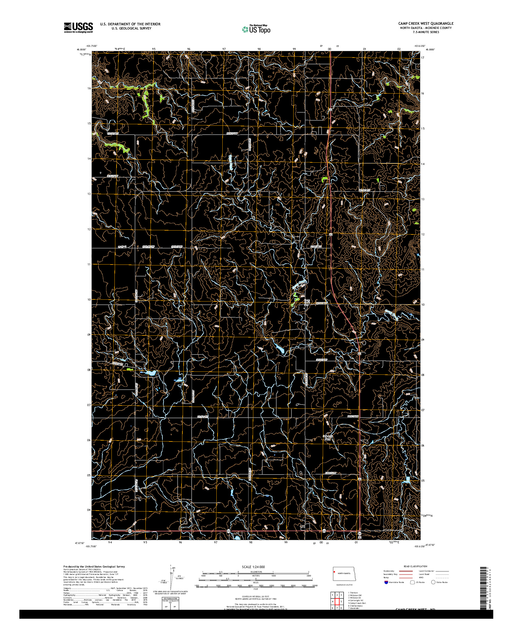 USGS US TOPO 7.5-MINUTE MAP FOR CAMP CREEK WEST, ND 2017