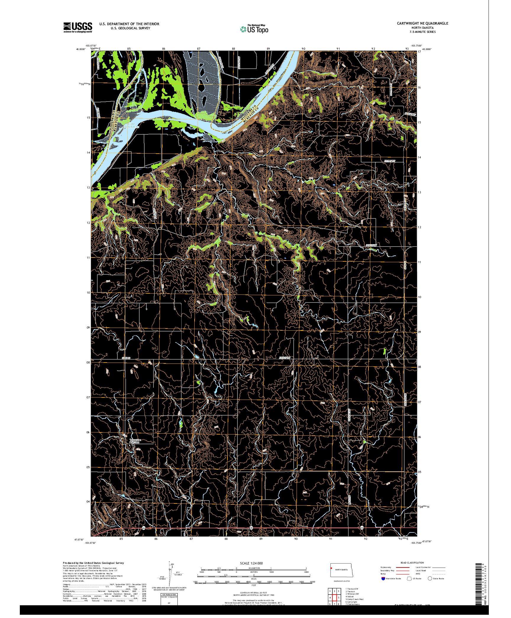 USGS US TOPO 7.5-MINUTE MAP FOR CARTWRIGHT NE, ND 2017