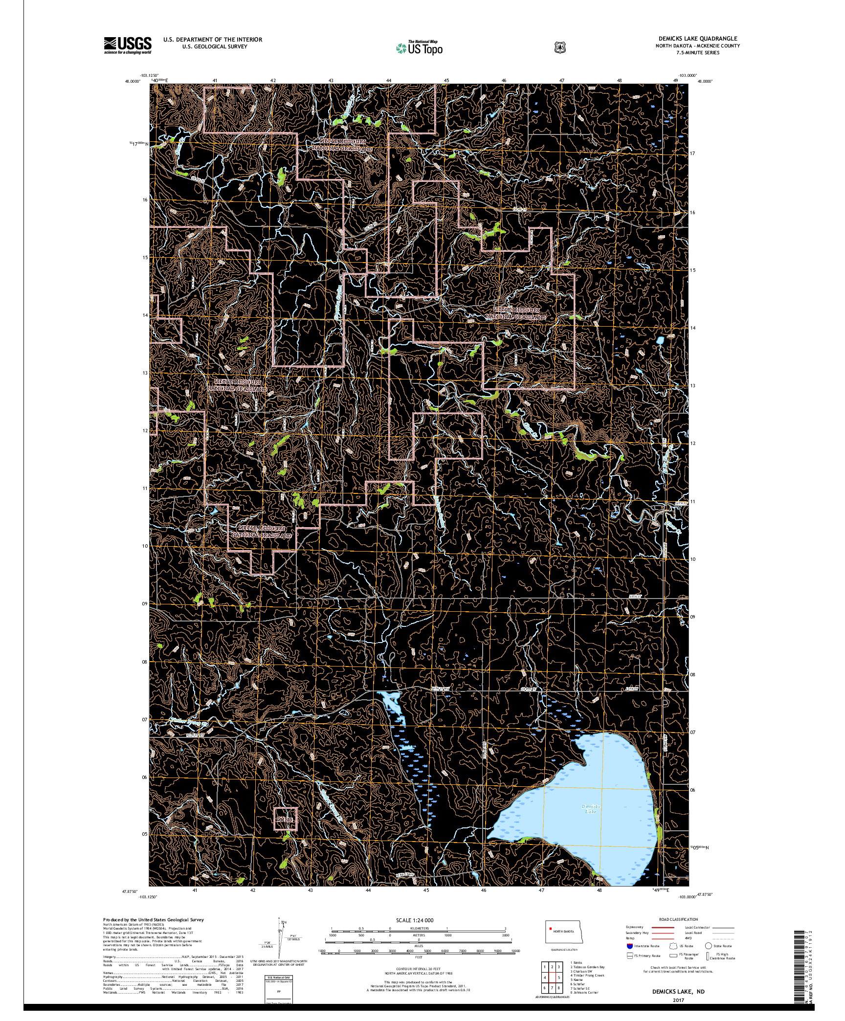 USGS US TOPO 7.5-MINUTE MAP FOR DEMICKS LAKE, ND 2017