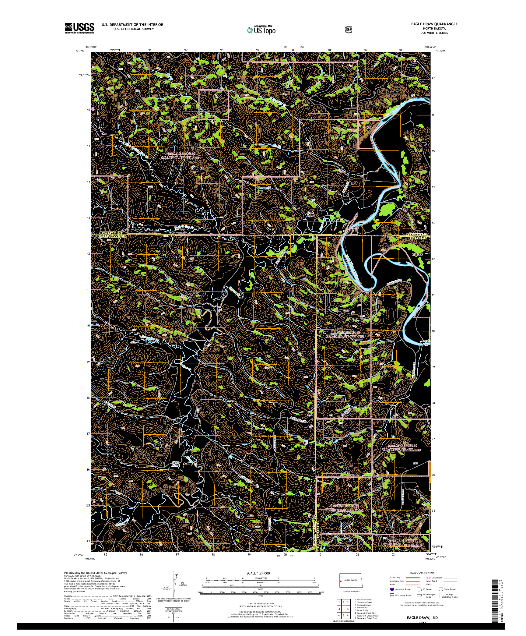 USGS US TOPO 7.5-MINUTE MAP FOR EAGLE DRAW, ND 2017