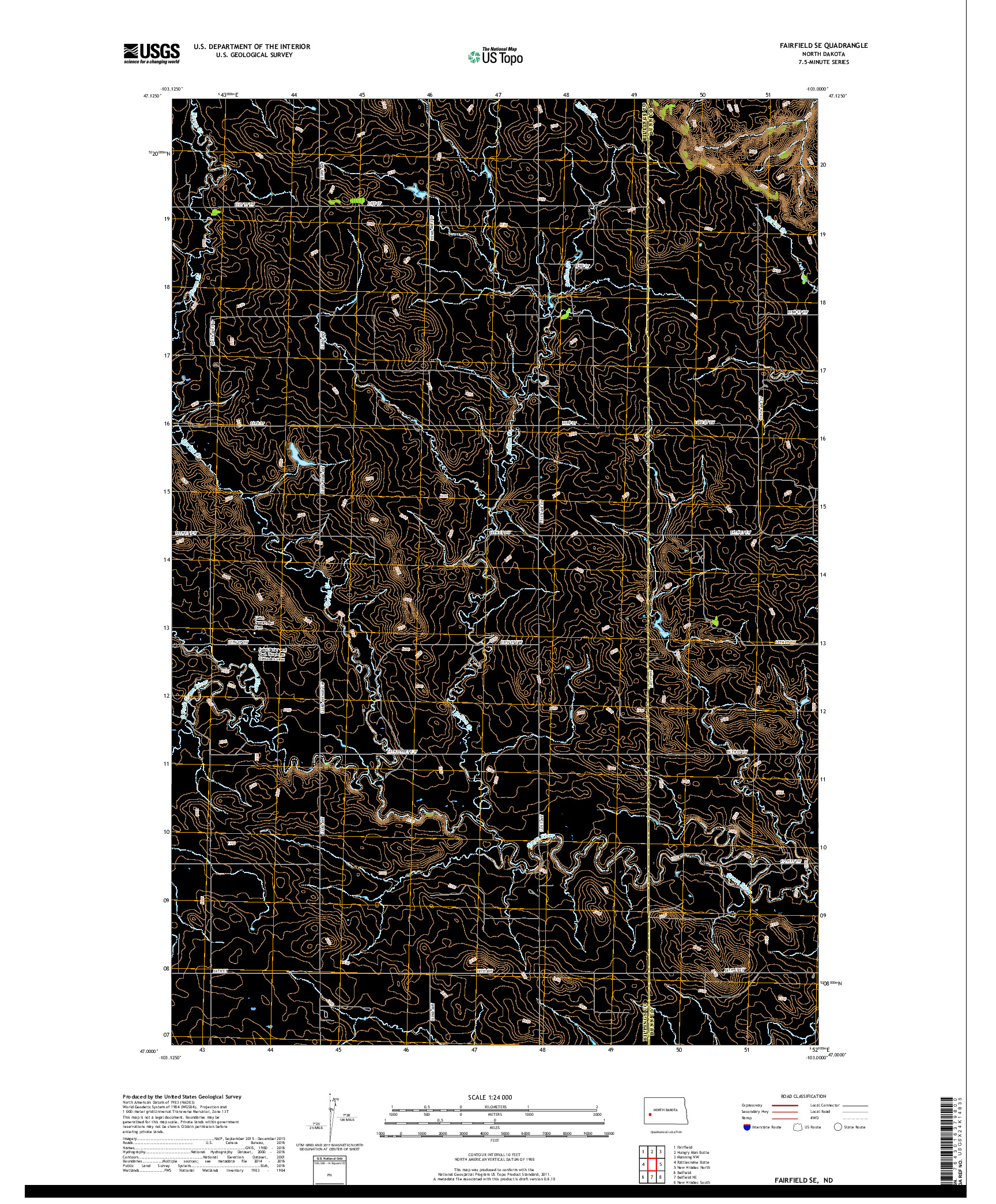 USGS US TOPO 7.5-MINUTE MAP FOR FAIRFIELD SE, ND 2017