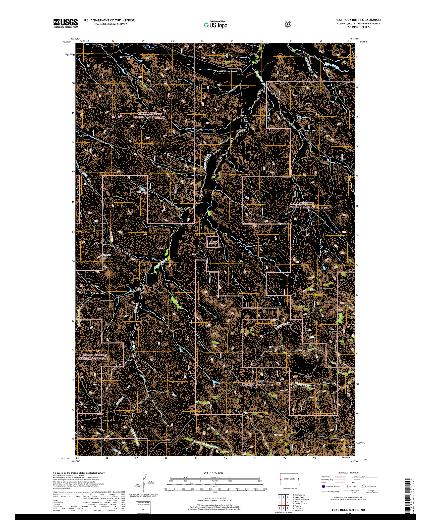 USGS US TOPO 7.5-MINUTE MAP FOR FLAT ROCK BUTTE, ND 2017