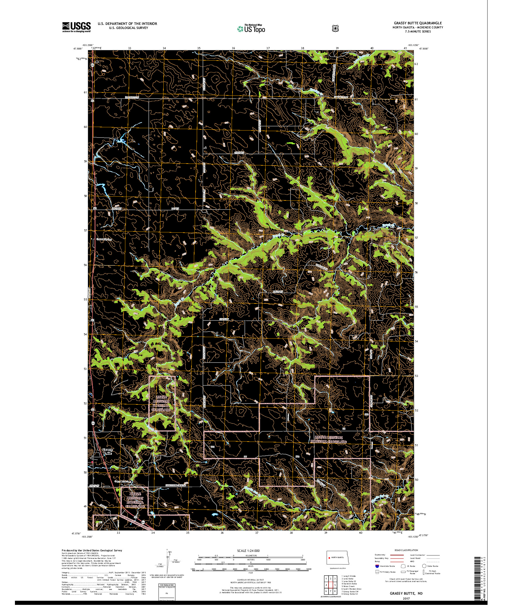 USGS US TOPO 7.5-MINUTE MAP FOR GRASSY BUTTE, ND 2017