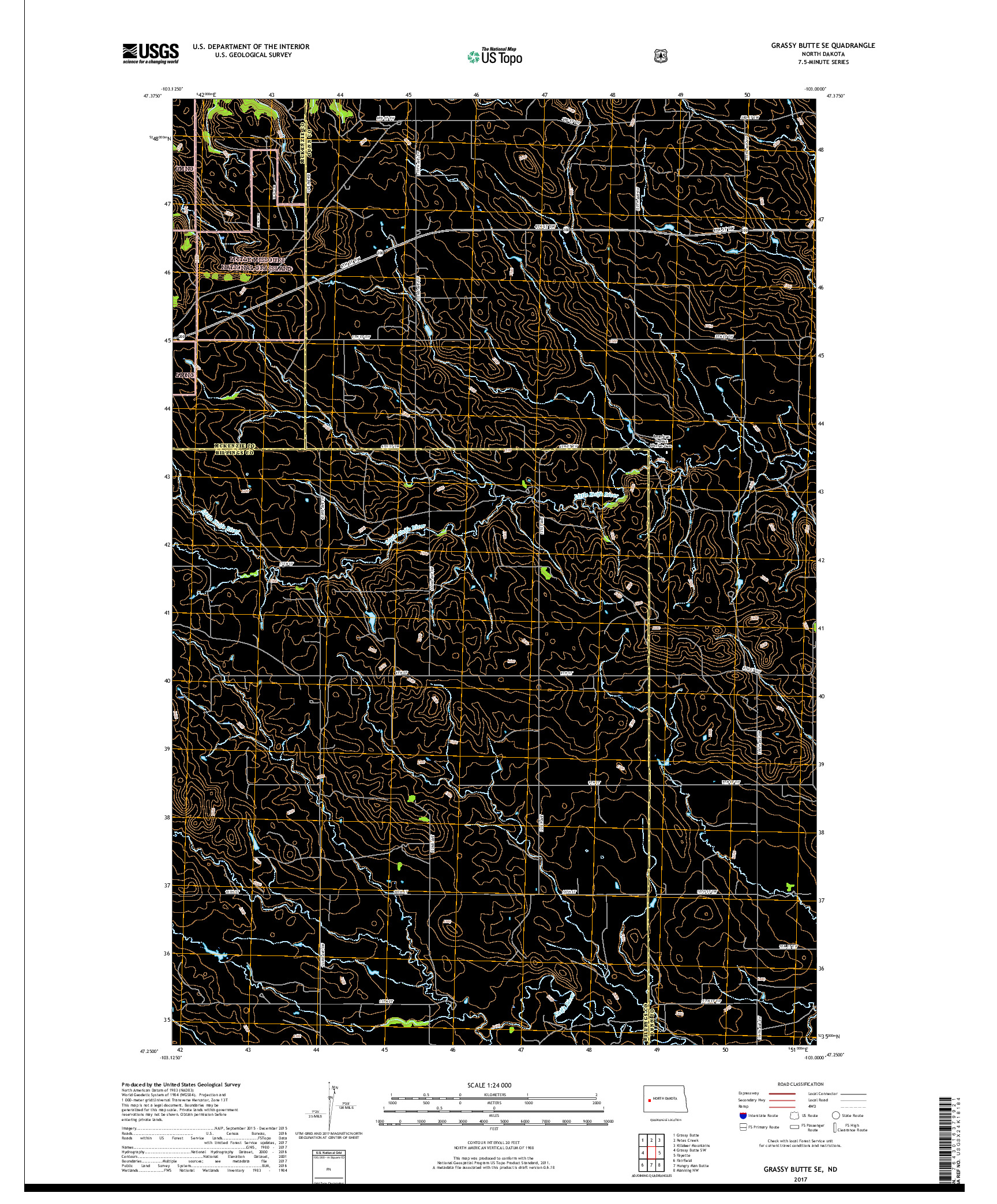 USGS US TOPO 7.5-MINUTE MAP FOR GRASSY BUTTE SE, ND 2017