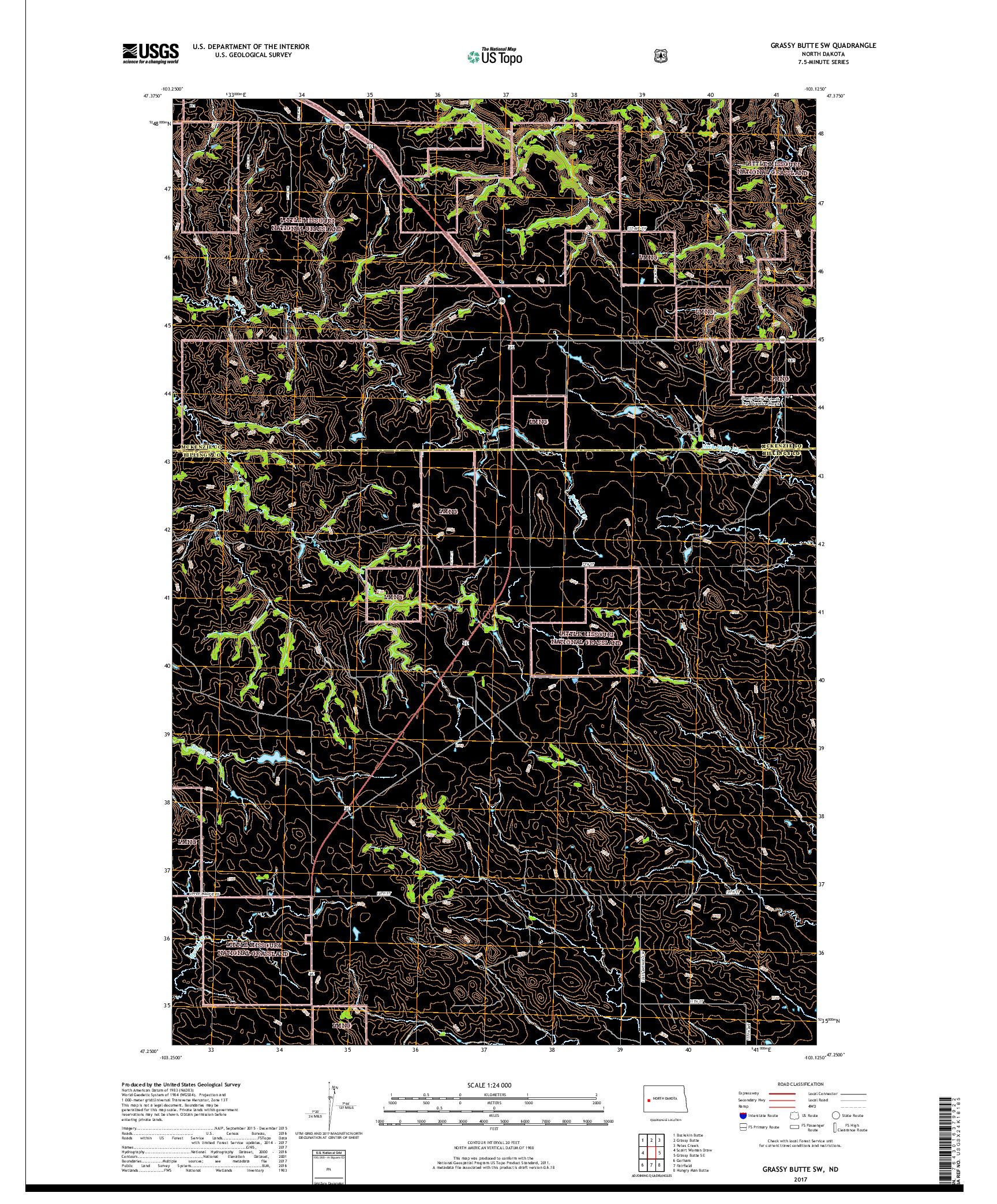 USGS US TOPO 7.5-MINUTE MAP FOR GRASSY BUTTE SW, ND 2017