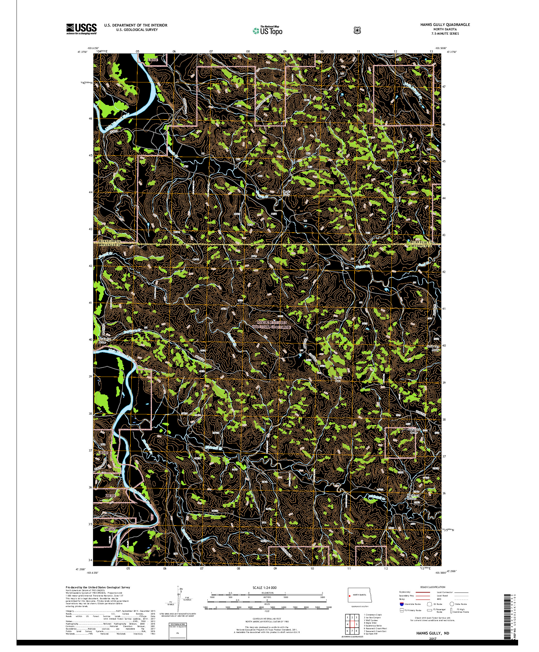 USGS US TOPO 7.5-MINUTE MAP FOR HANKS GULLY, ND 2017