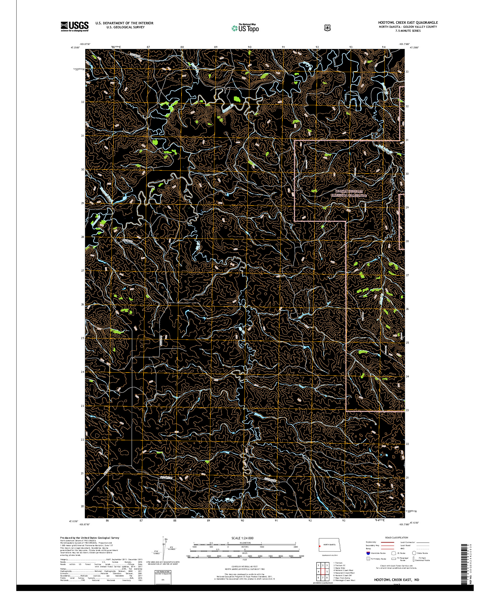 USGS US TOPO 7.5-MINUTE MAP FOR HOOTOWL CREEK EAST, ND 2017