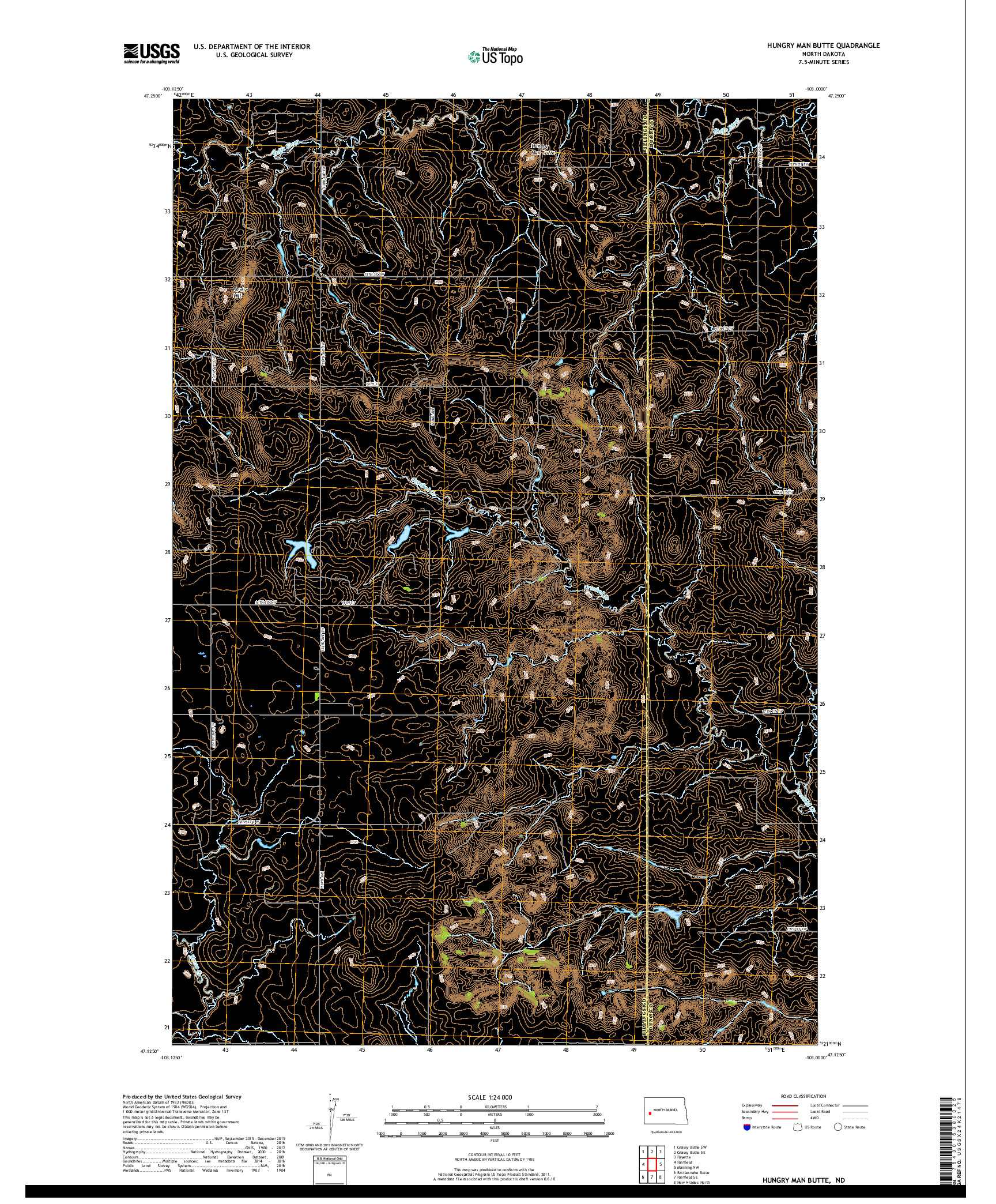 USGS US TOPO 7.5-MINUTE MAP FOR HUNGRY MAN BUTTE, ND 2017