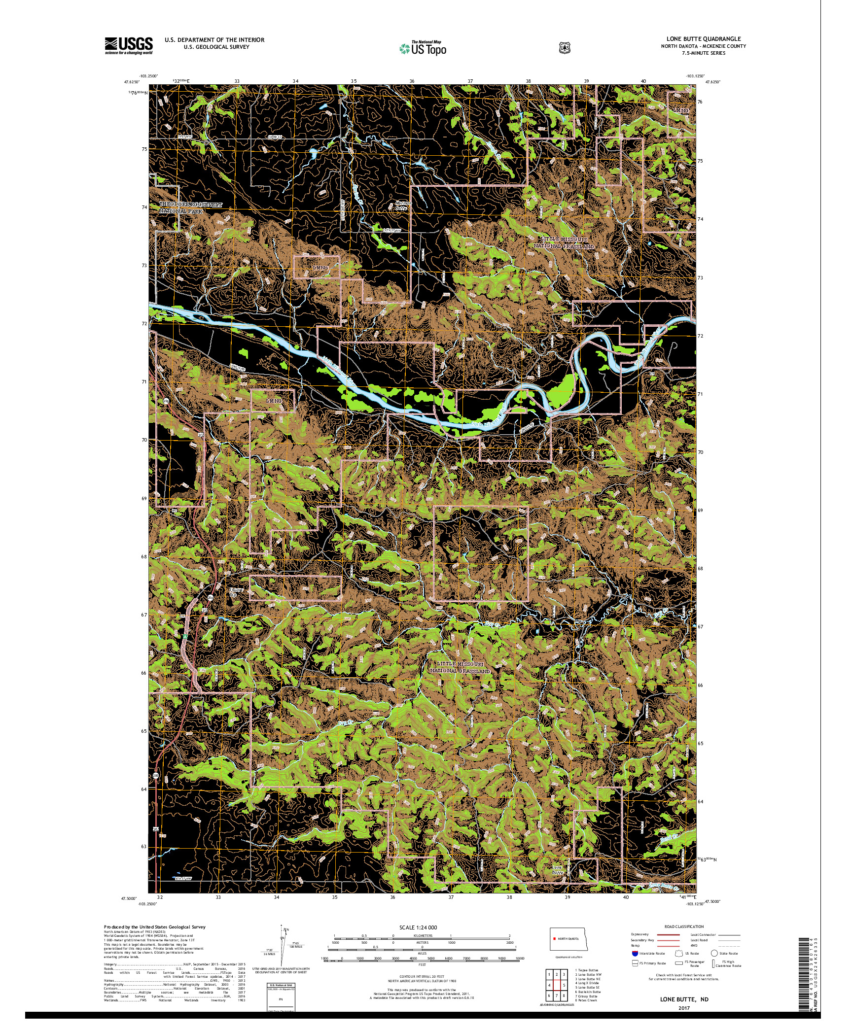 USGS US TOPO 7.5-MINUTE MAP FOR LONE BUTTE, ND 2017