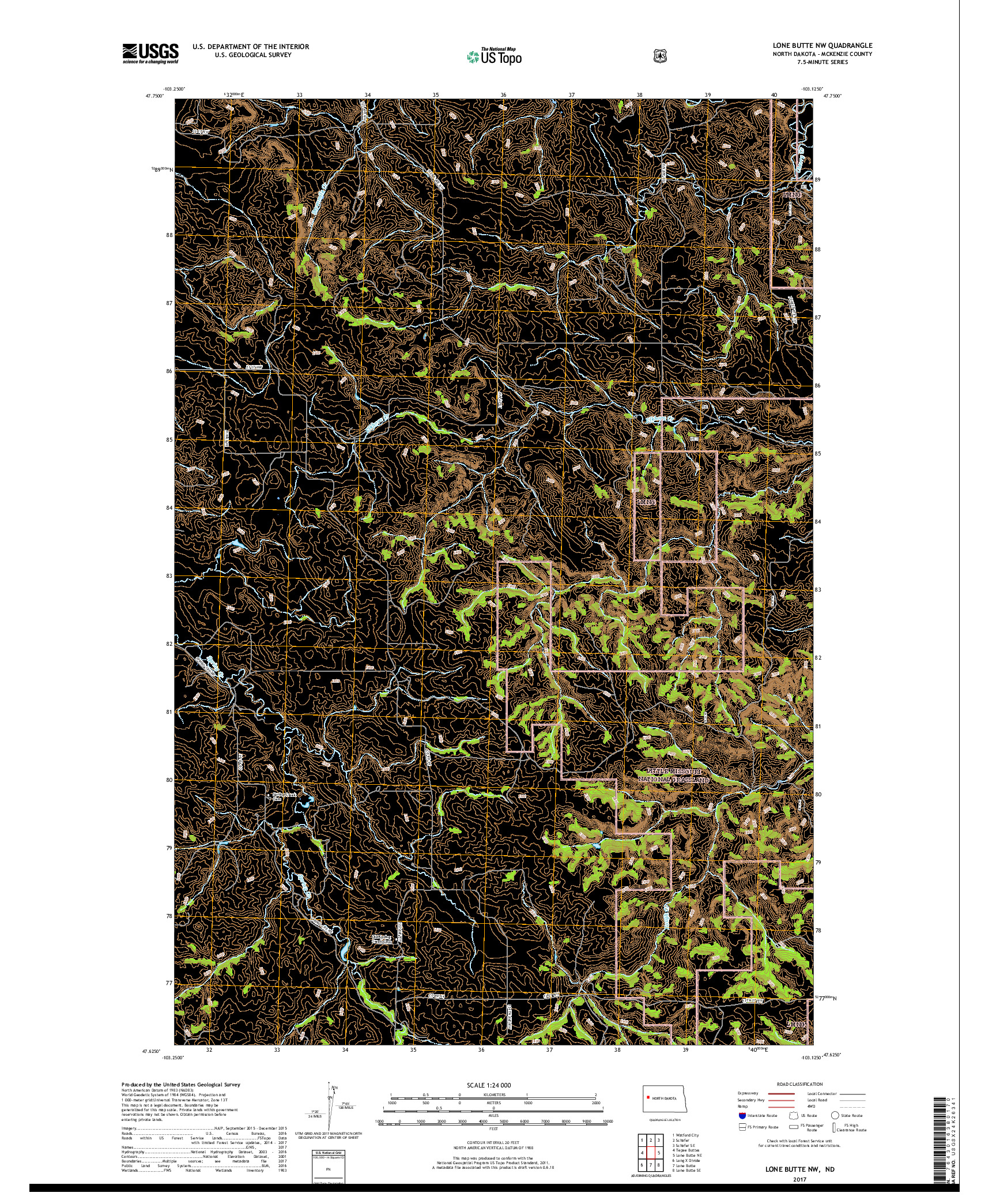 USGS US TOPO 7.5-MINUTE MAP FOR LONE BUTTE NW, ND 2017