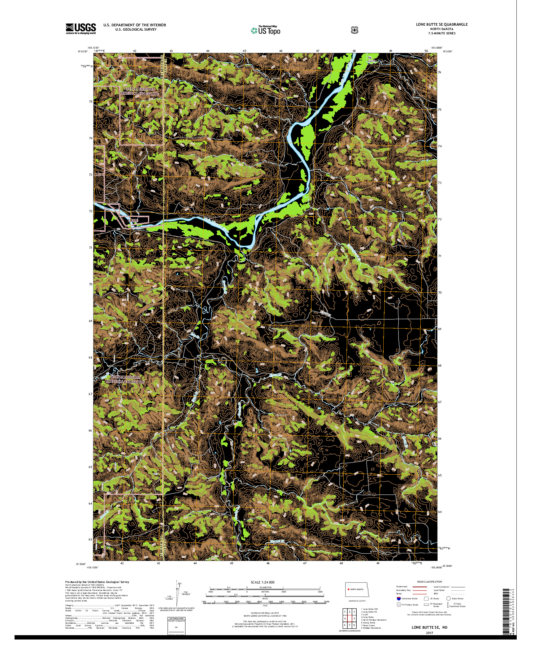 USGS US TOPO 7.5-MINUTE MAP FOR LONE BUTTE SE, ND 2017