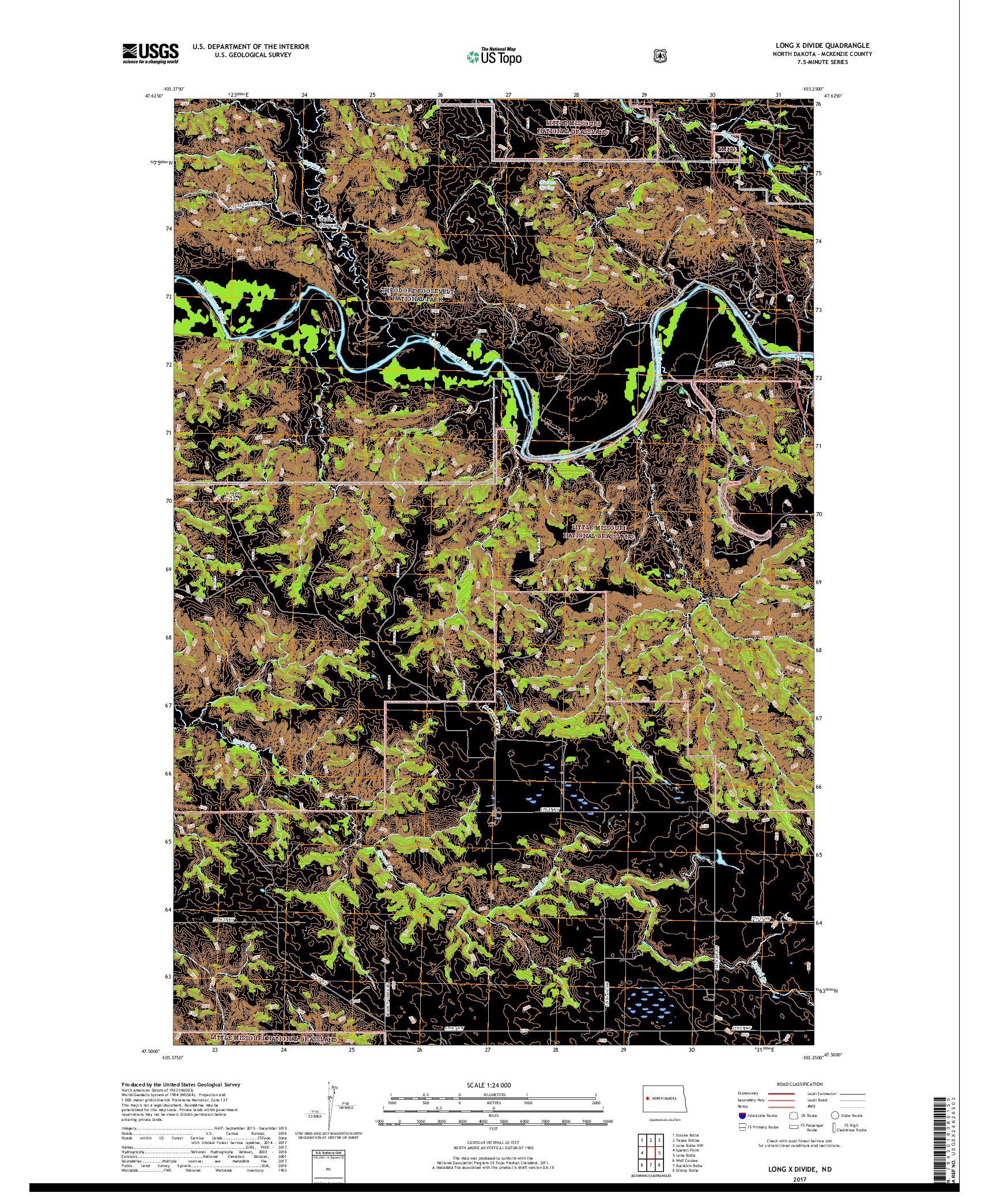 USGS US TOPO 7.5-MINUTE MAP FOR LONG X DIVIDE, ND 2017