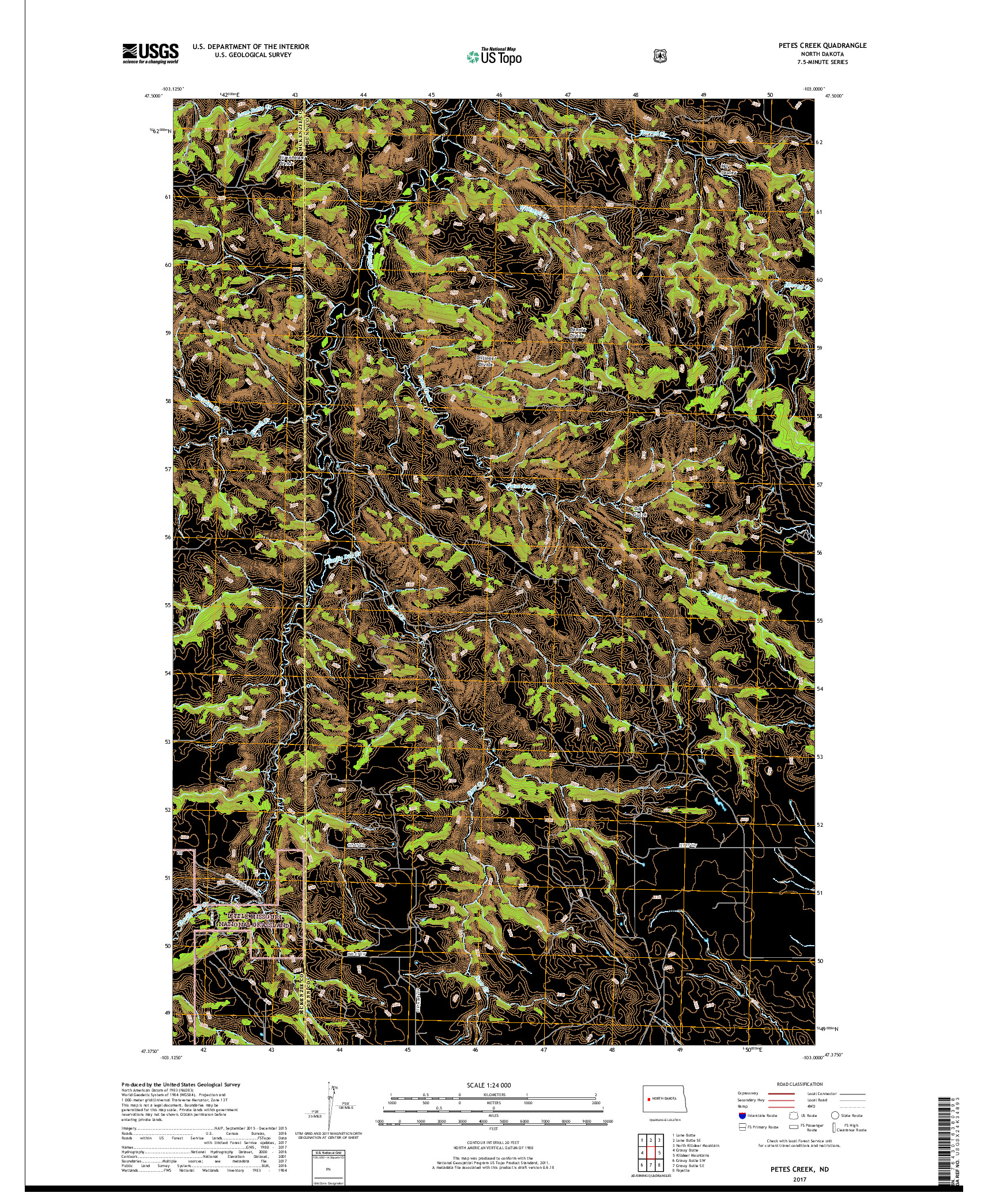 USGS US TOPO 7.5-MINUTE MAP FOR PETES CREEK, ND 2017