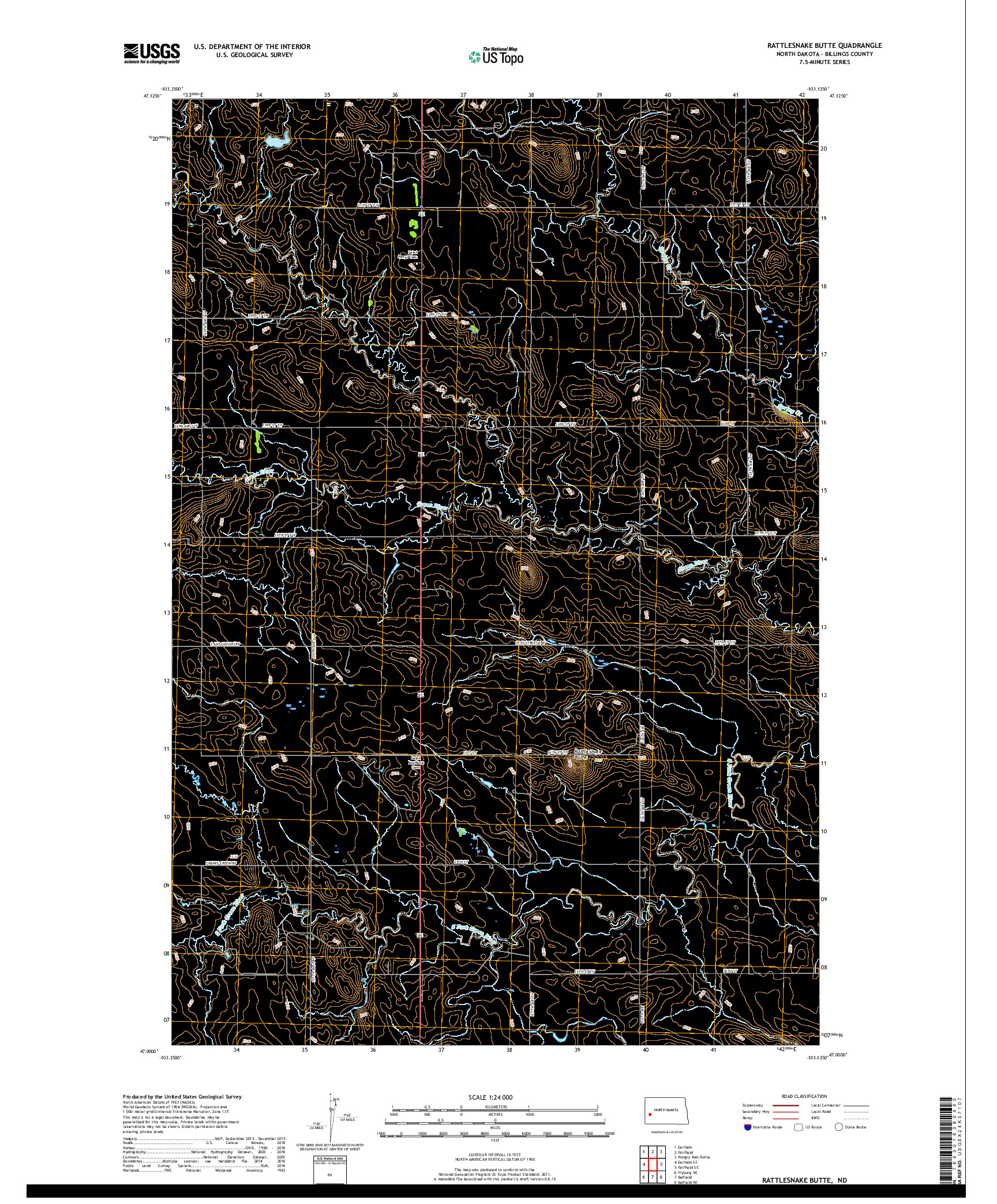 USGS US TOPO 7.5-MINUTE MAP FOR RATTLESNAKE BUTTE, ND 2017