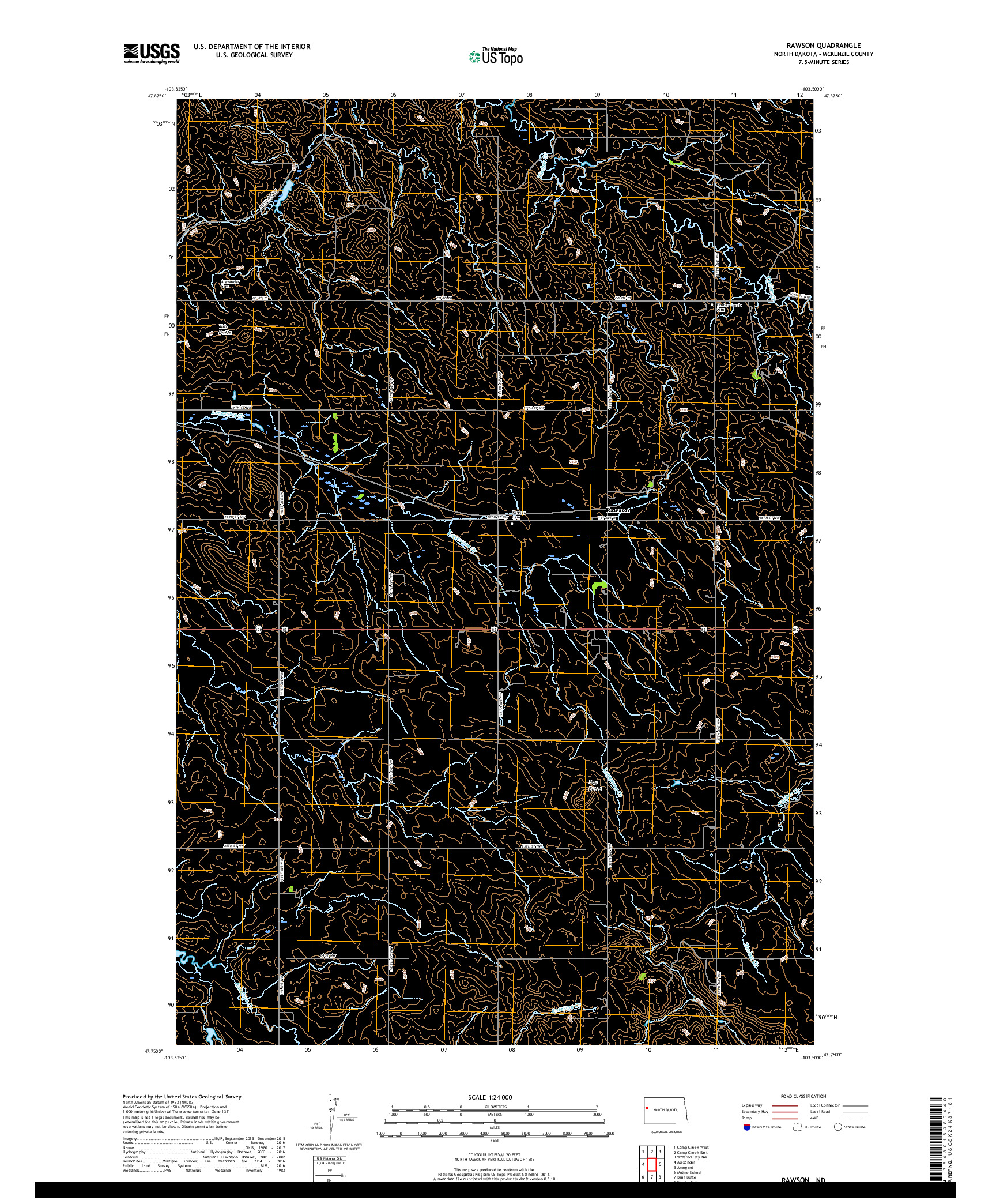 USGS US TOPO 7.5-MINUTE MAP FOR RAWSON, ND 2017