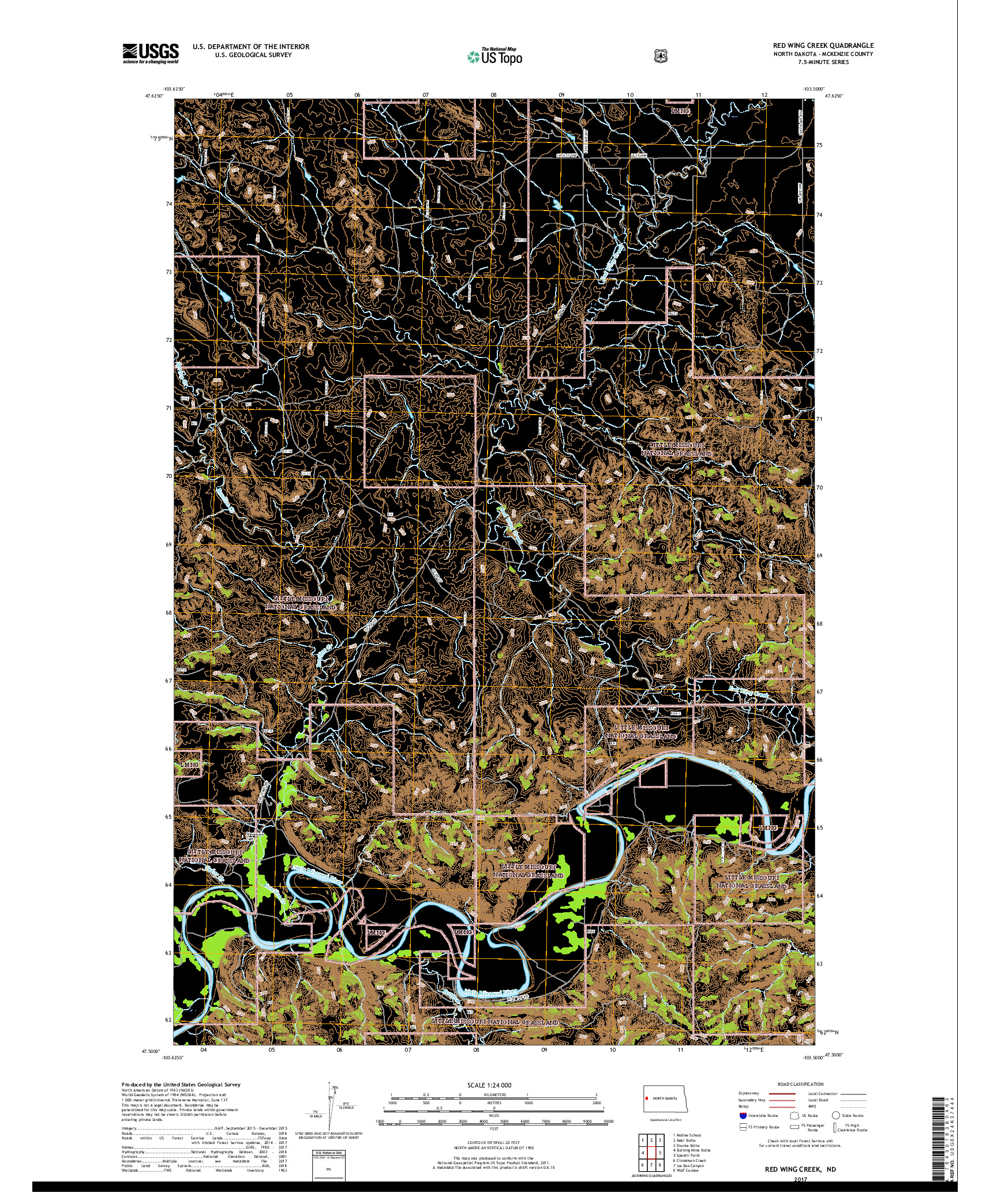 USGS US TOPO 7.5-MINUTE MAP FOR RED WING CREEK, ND 2017