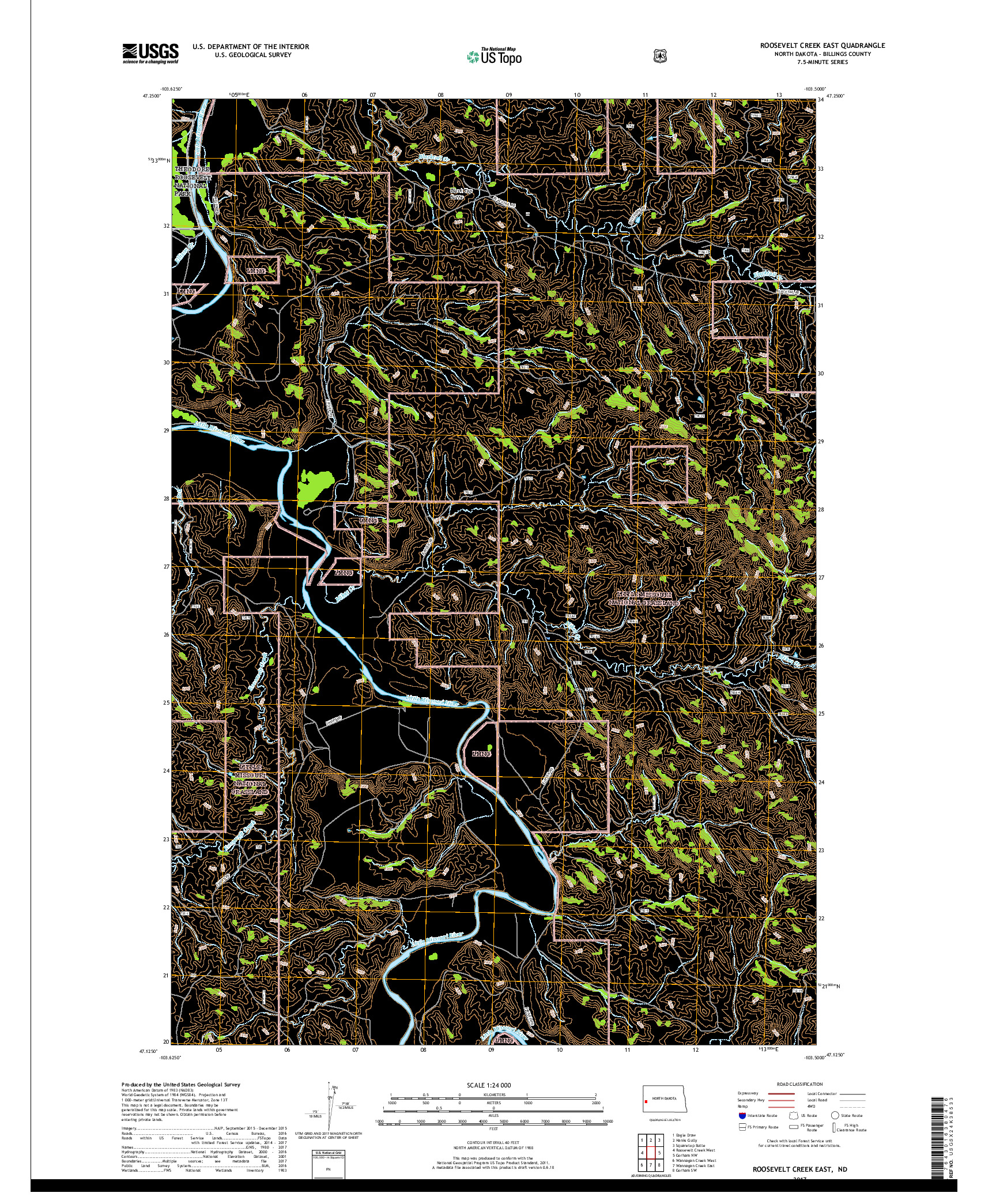 USGS US TOPO 7.5-MINUTE MAP FOR ROOSEVELT CREEK EAST, ND 2017