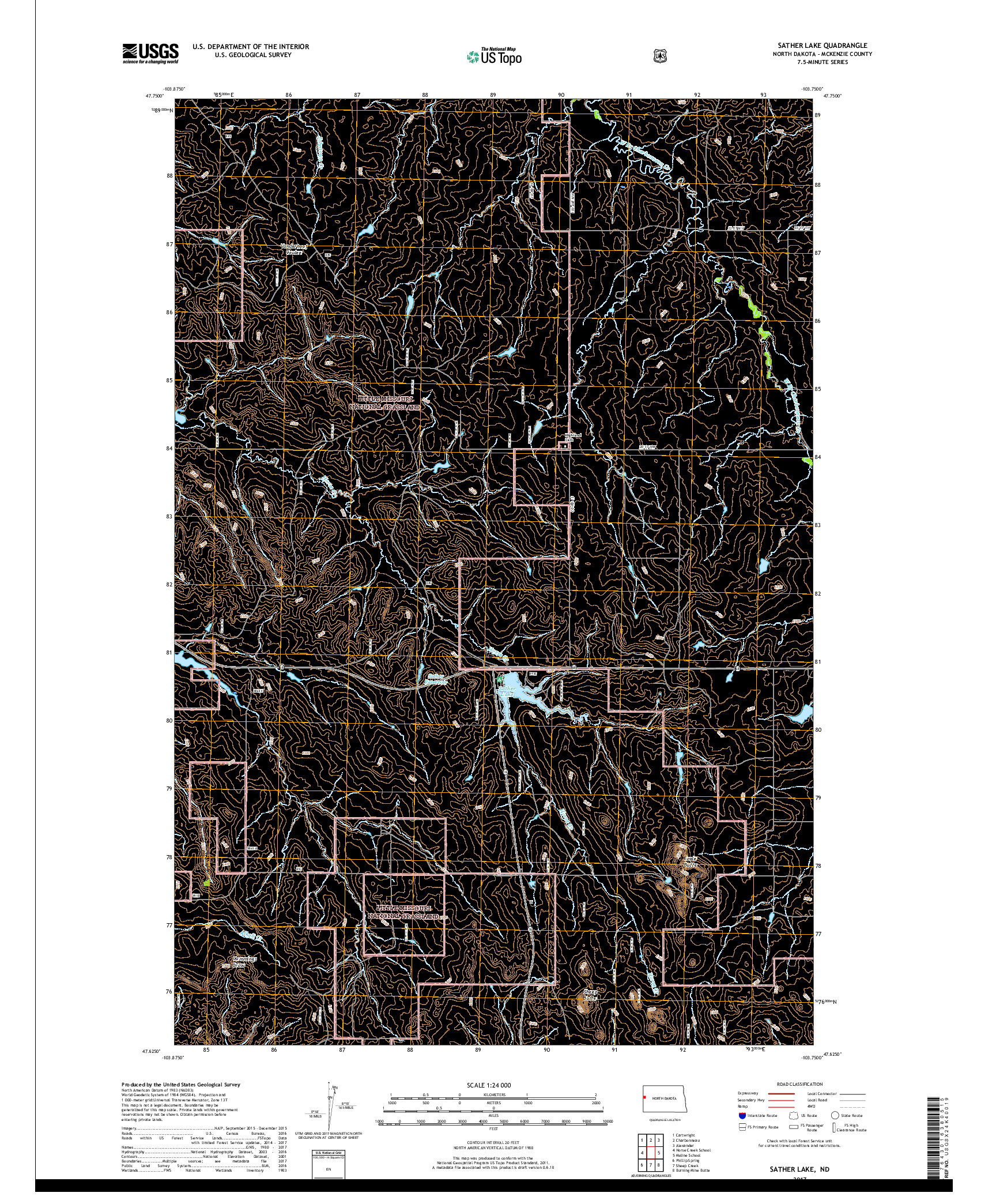 USGS US TOPO 7.5-MINUTE MAP FOR SATHER LAKE, ND 2017