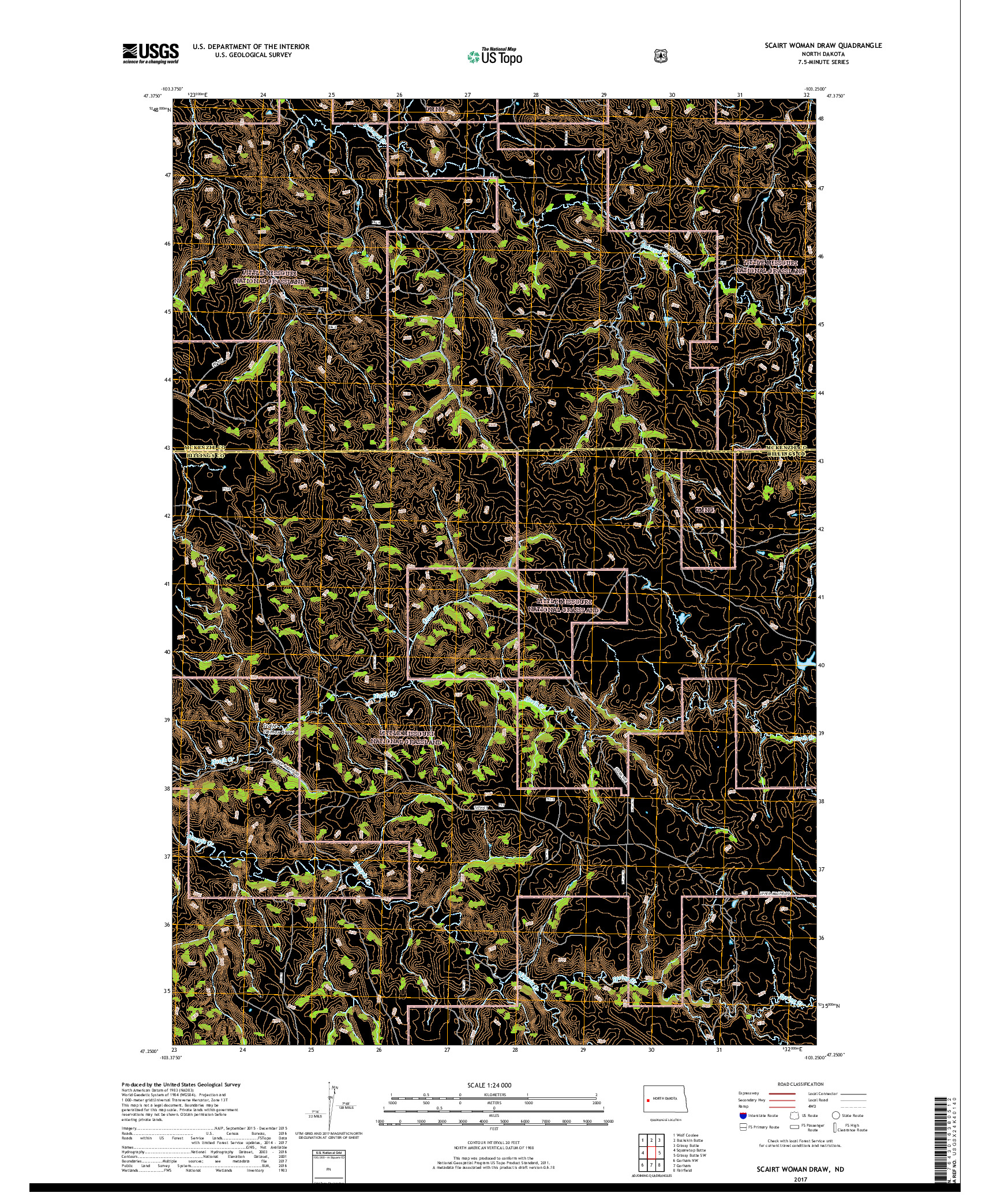 USGS US TOPO 7.5-MINUTE MAP FOR SCAIRT WOMAN DRAW, ND 2017