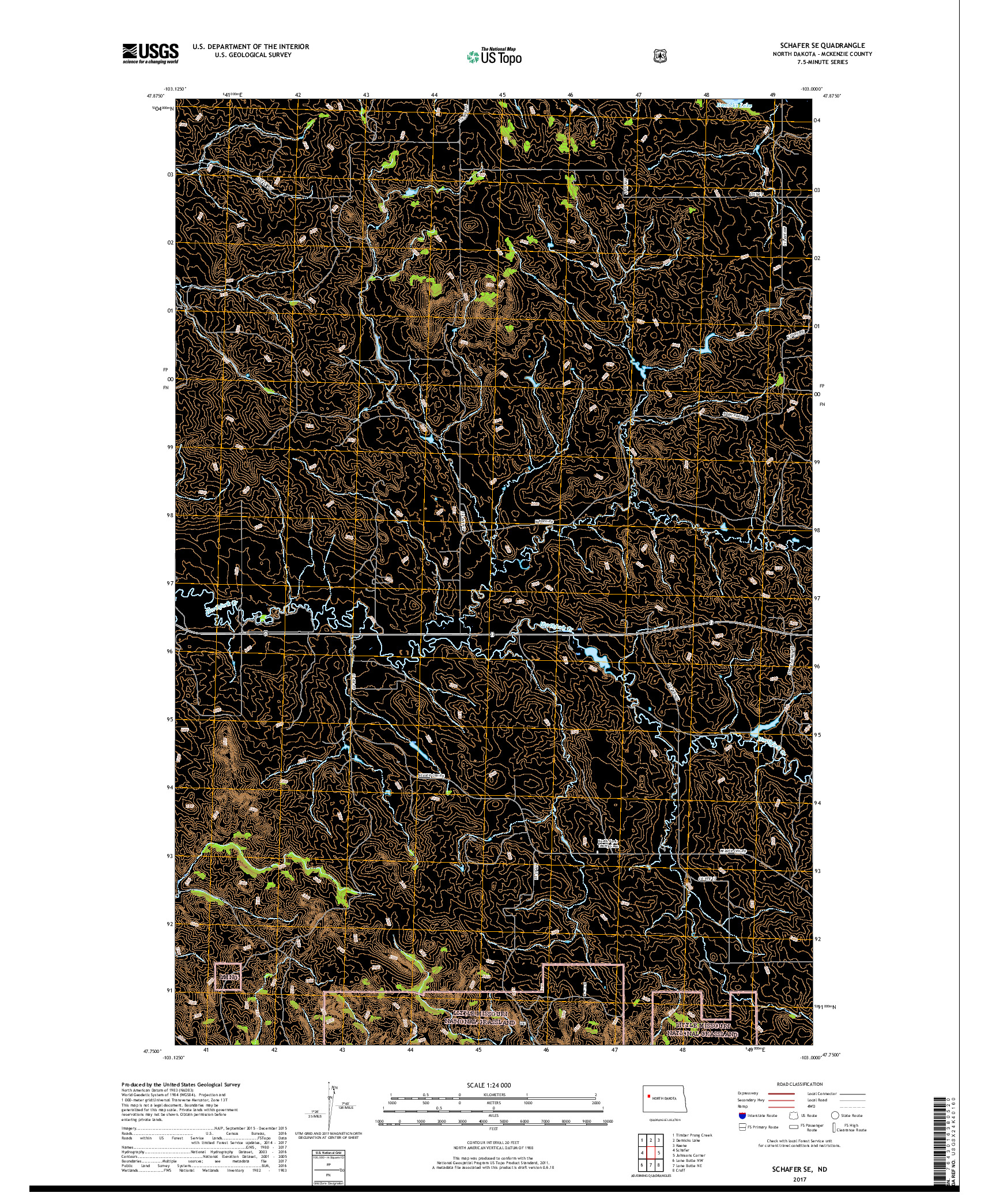 USGS US TOPO 7.5-MINUTE MAP FOR SCHAFER SE, ND 2017