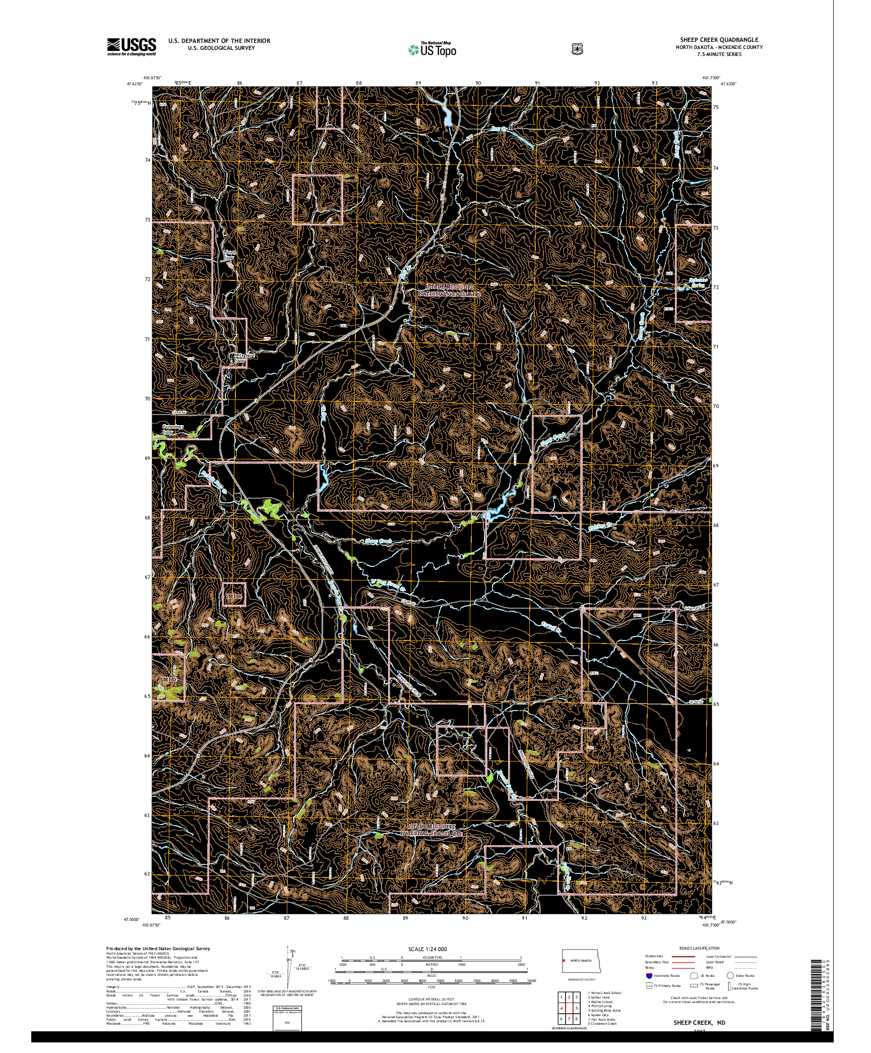 USGS US TOPO 7.5-MINUTE MAP FOR SHEEP CREEK, ND 2017