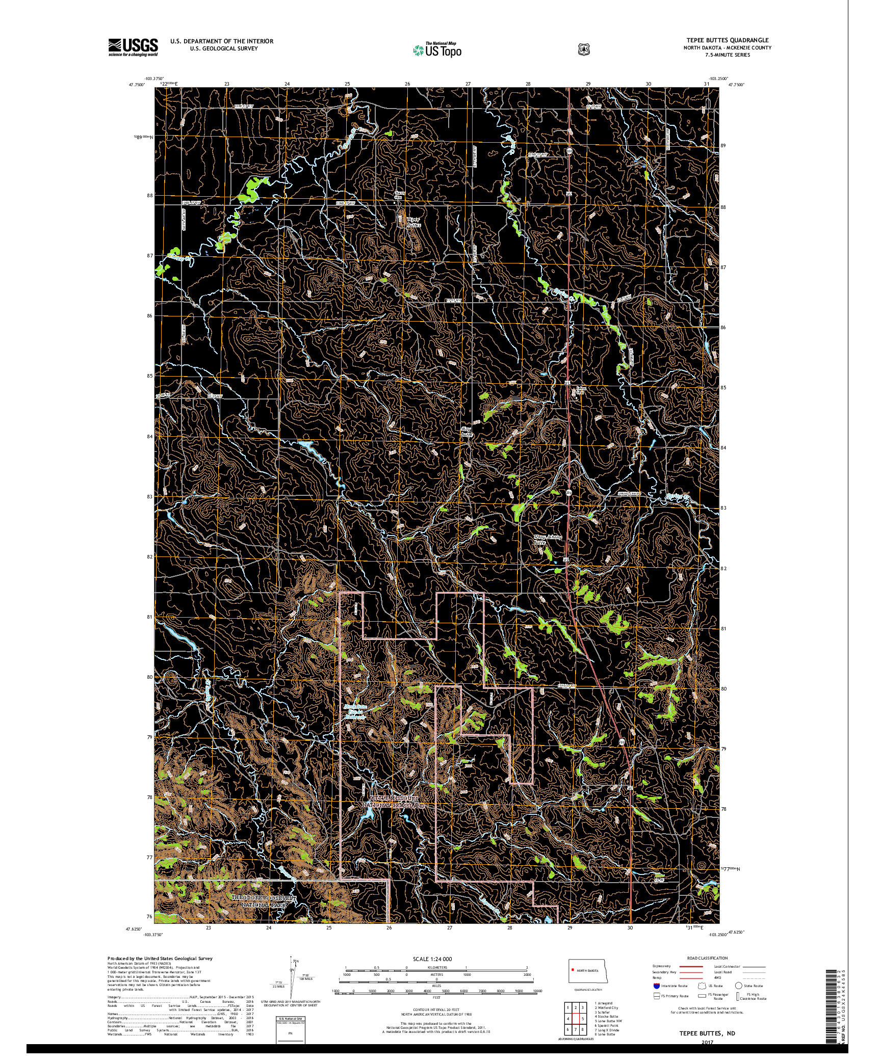 USGS US TOPO 7.5-MINUTE MAP FOR TEPEE BUTTES, ND 2017