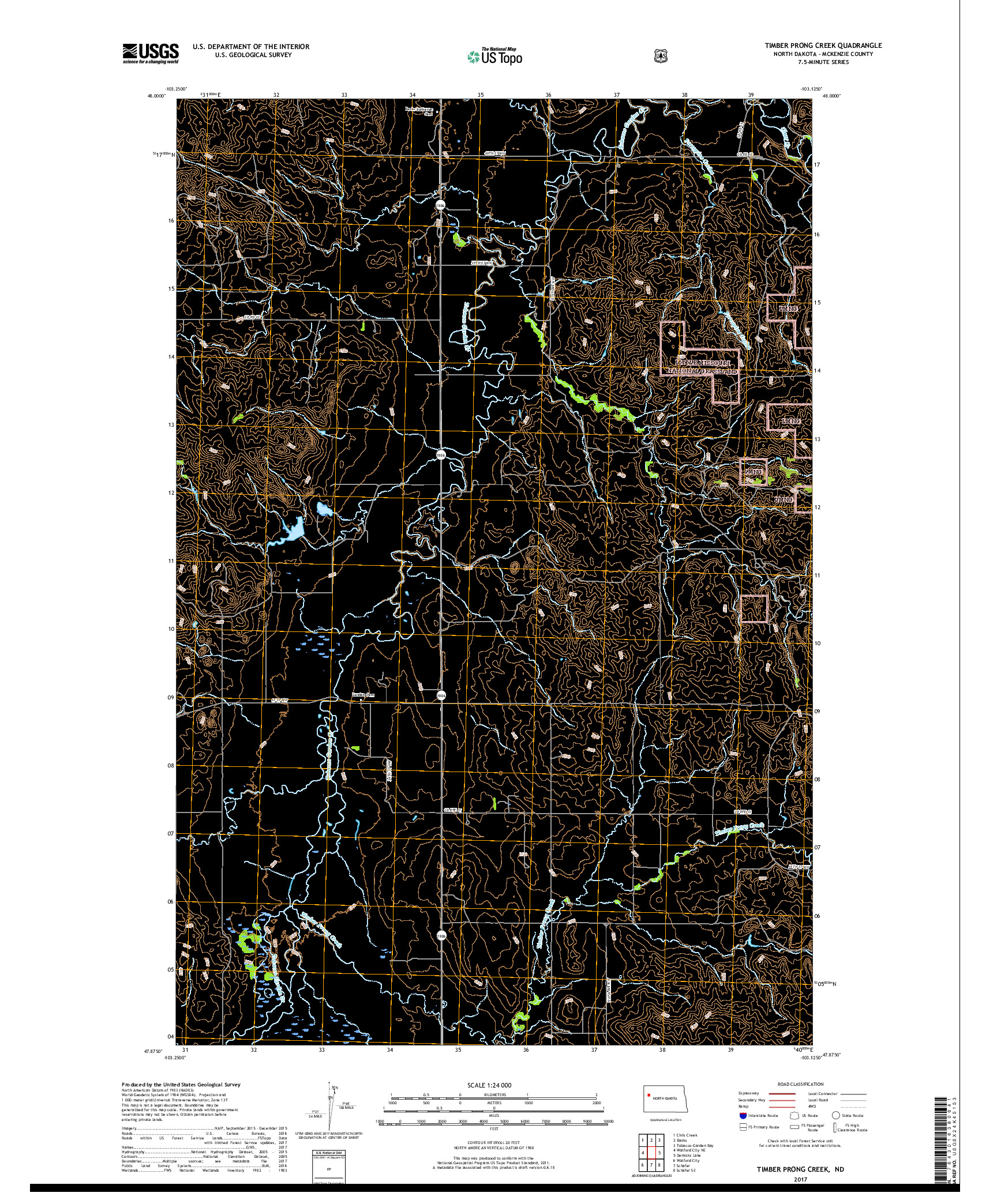 USGS US TOPO 7.5-MINUTE MAP FOR TIMBER PRONG CREEK, ND 2017