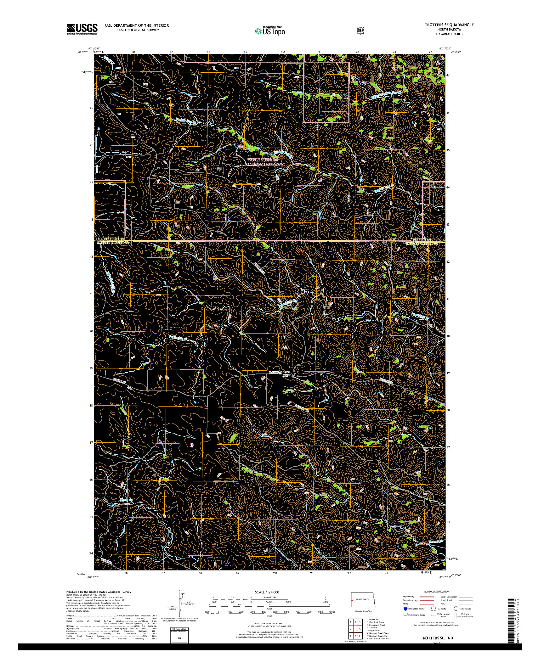 USGS US TOPO 7.5-MINUTE MAP FOR TROTTERS SE, ND 2017