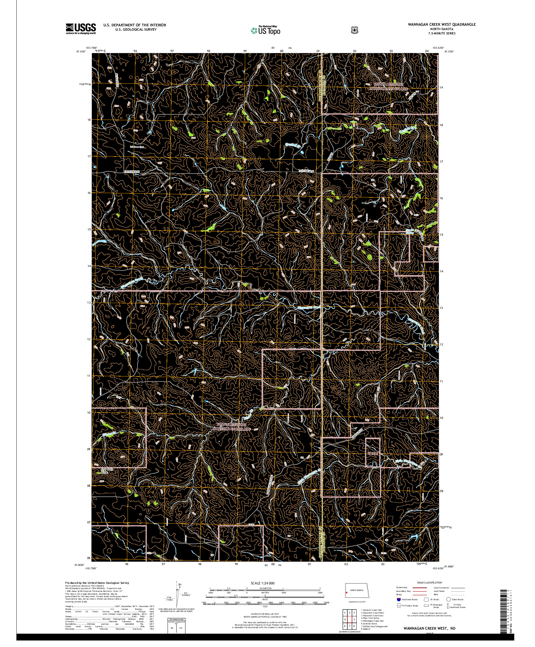 USGS US TOPO 7.5-MINUTE MAP FOR WANNAGAN CREEK WEST, ND 2017