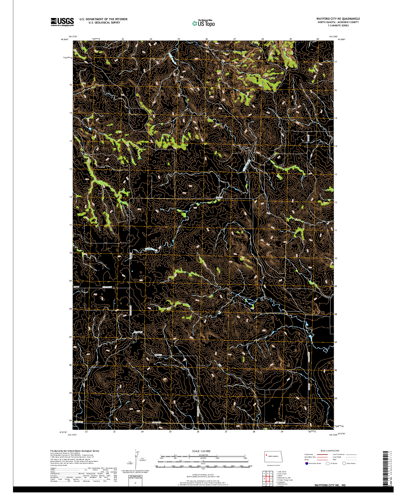 USGS US TOPO 7.5-MINUTE MAP FOR WATFORD CITY NE, ND 2017