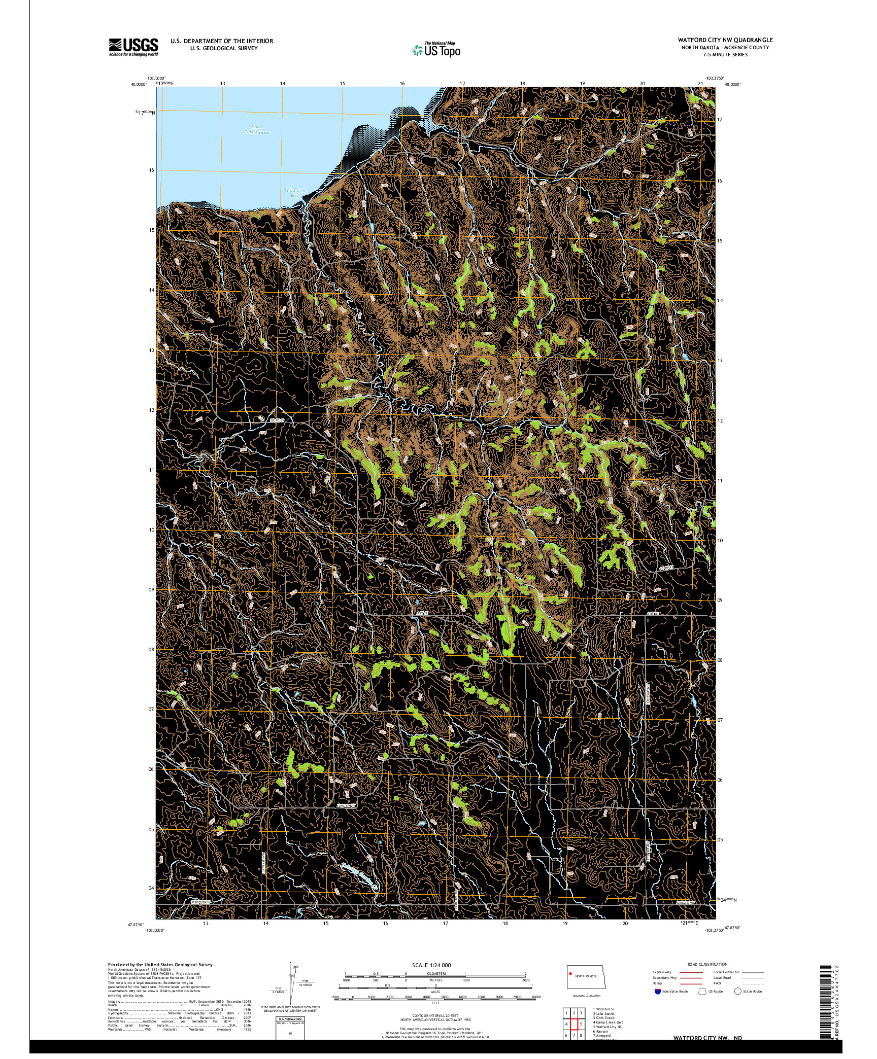 USGS US TOPO 7.5-MINUTE MAP FOR WATFORD CITY NW, ND 2017